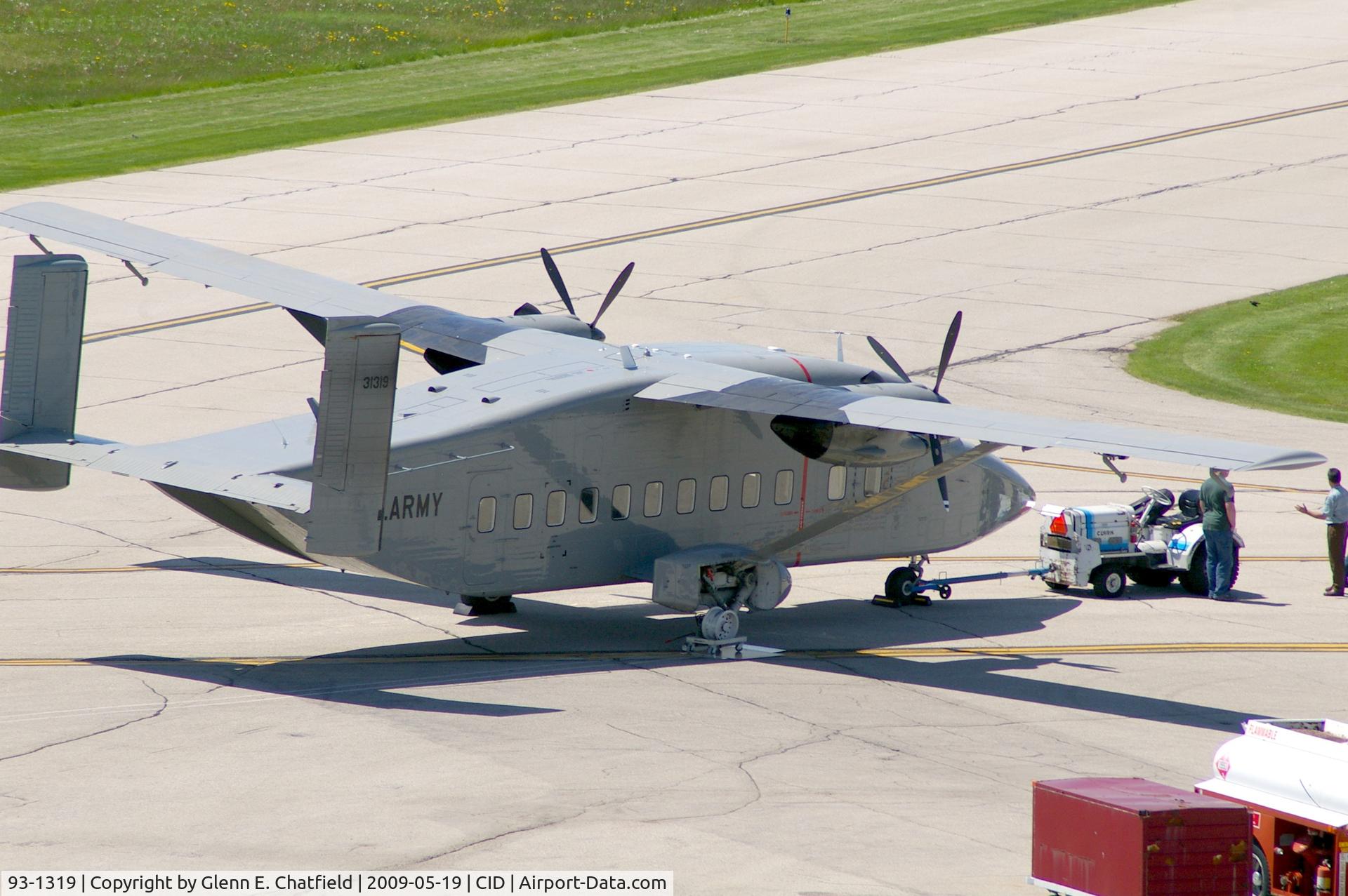 93-1319, 1993 Short C-23B Sherpa C/N AK-003, On the Landmark ramp , with right main on dolly.  Shot from tower cab
