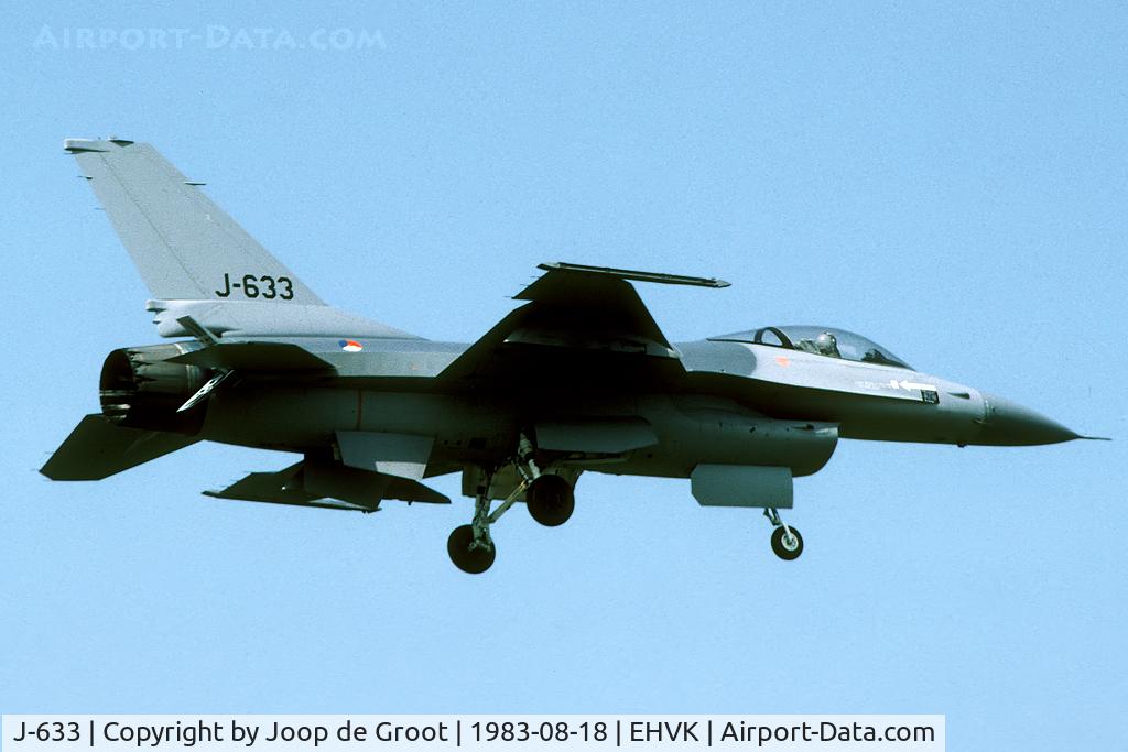 J-633, General Dynamics F-16A Fighting Falcon C/N 6D-65, During the early eighties Volkel was converting from Starfighter to F-16. The F-16's were clean and without any squadron markings than.