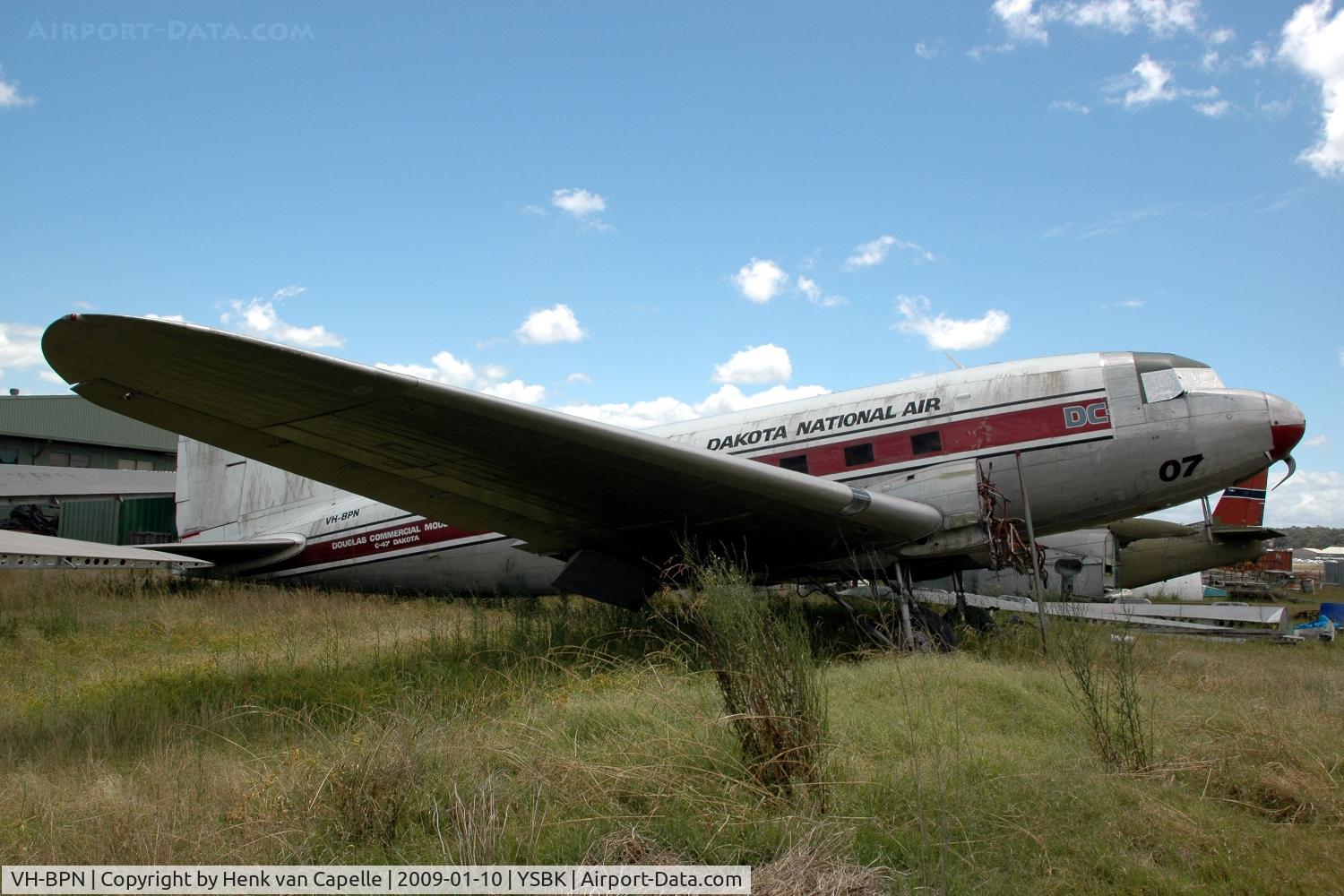 VH-BPN, 1944 Douglas DC3C-S1C3G (C-47B) C/N 16197, In incomplete state this DC-3 is stored behind the Australian Aviation Museum at Bankstown airport (Sydney).