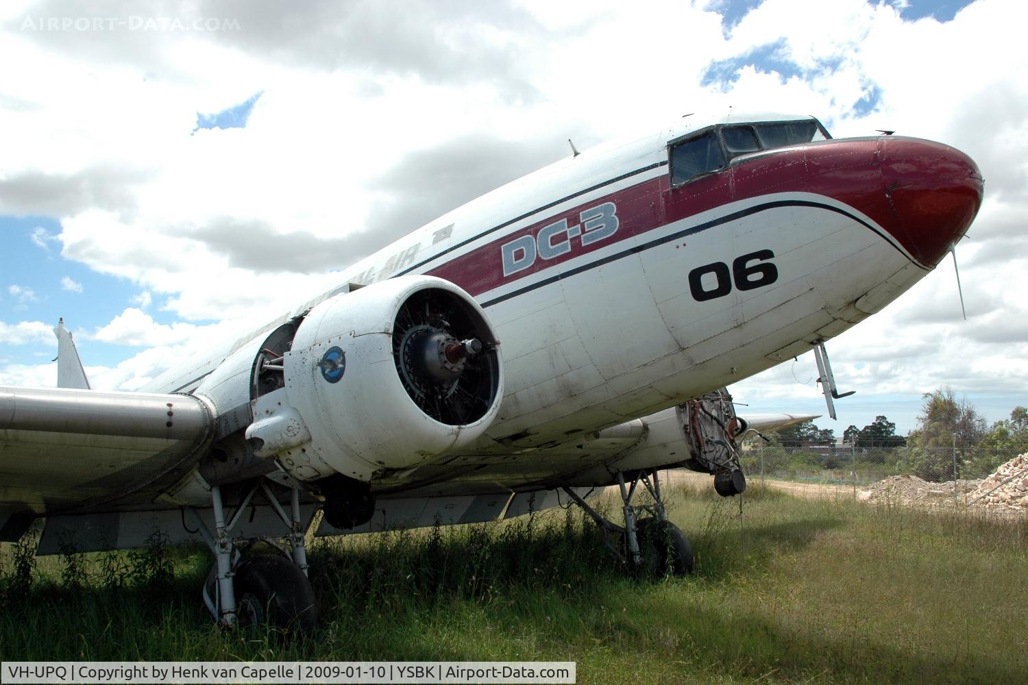 VH-UPQ, 1945 Douglas DC3C-S1C3G (C-47B) C/N 16552, This DC-3 is parked with some other DC-3s behind the Australian Aviation Museum at Bankstown airport (Sydney).