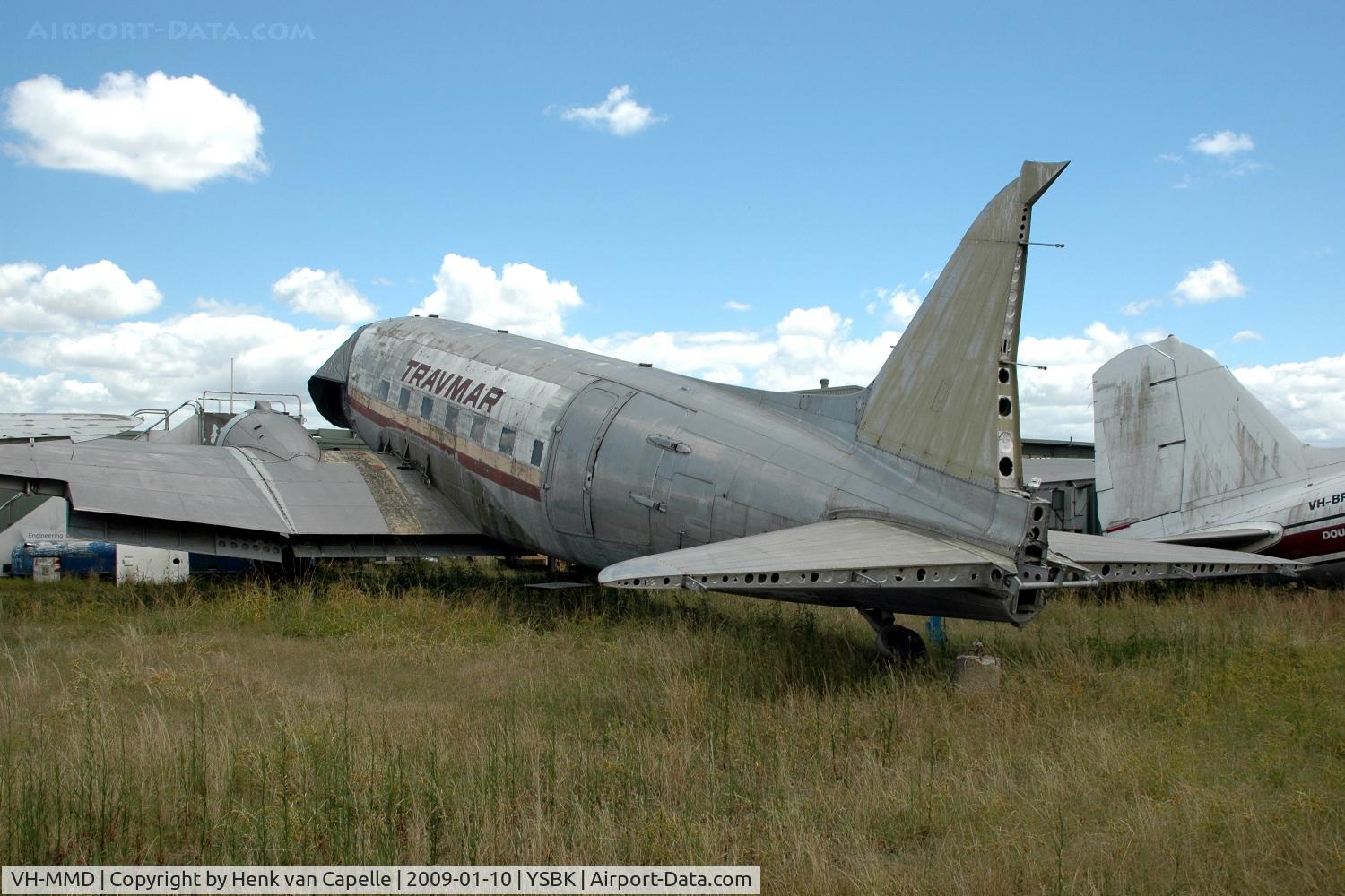 VH-MMD, 1944 Douglas DC-3C-S1C3G (C-47B) C/N 16553, This Travmar DC-3 is sitting behind the Australian Aviation Museum at Bankstown airport (Sydney).