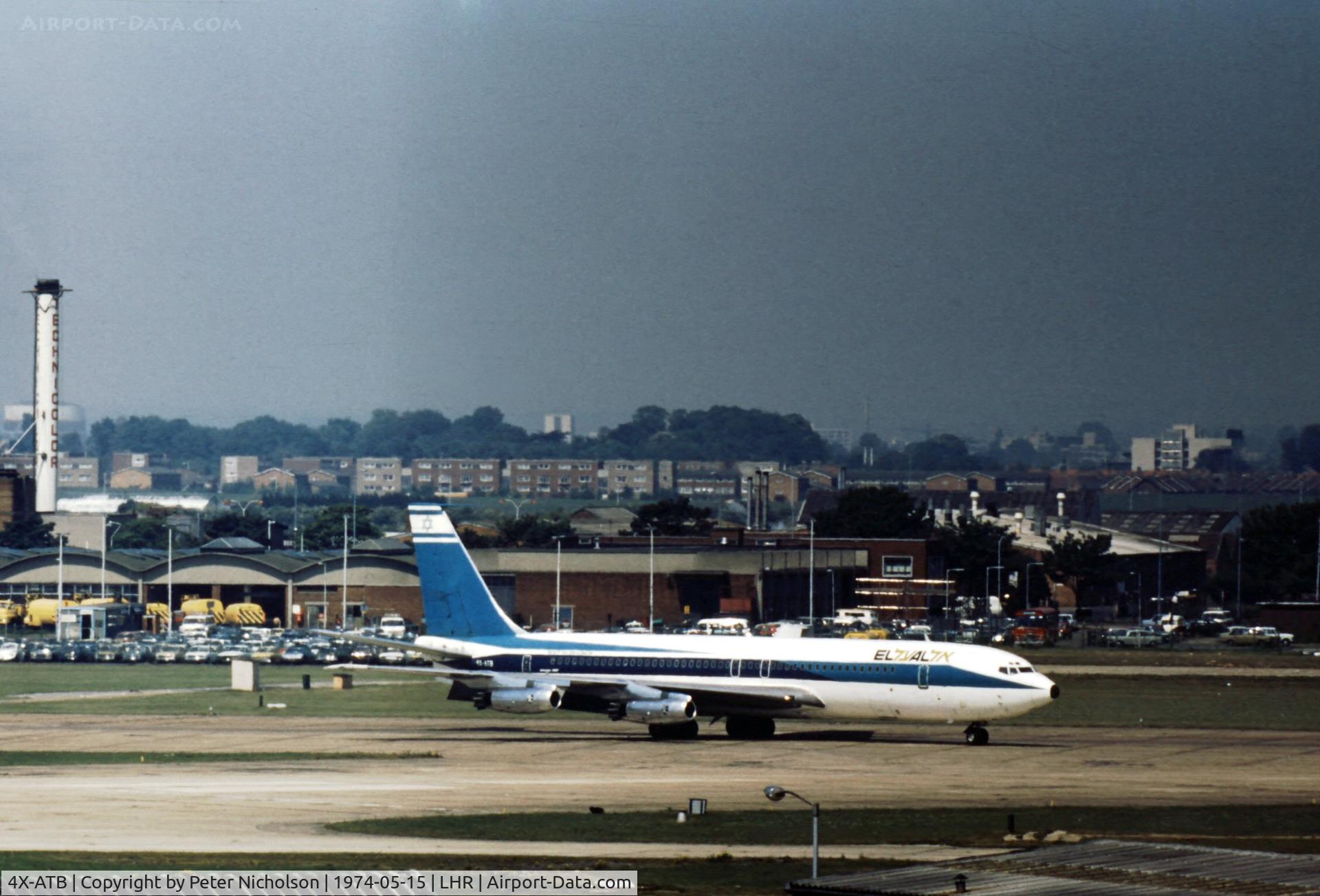 4X-ATB, 1961 Boeing 707-458 C/N 18071, Boeing 707-458 of El Al at Heathrow in the Spring of 1974.