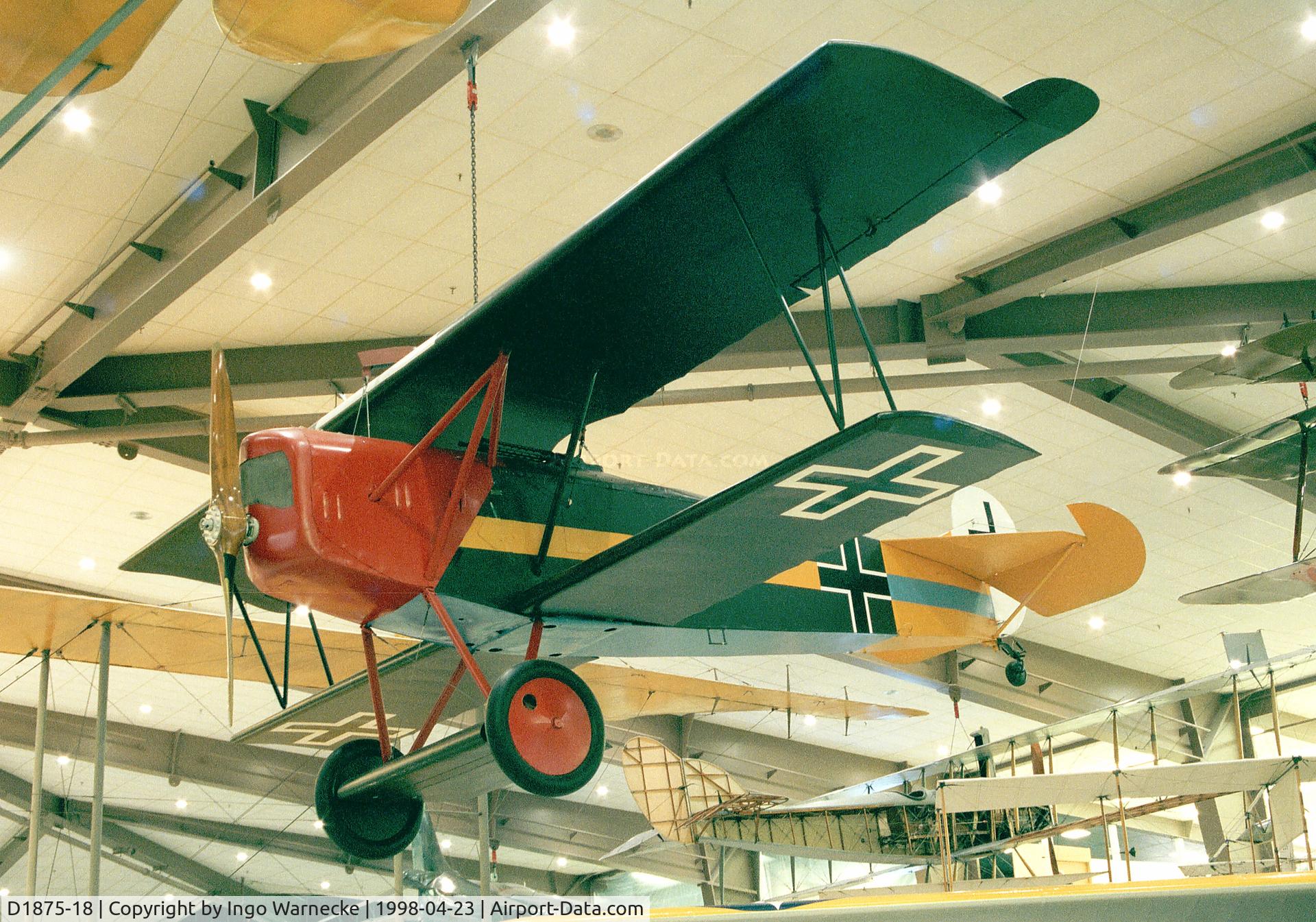 D1875-18, 1918 Fokker D-VII C/N Not found D1875-18, Fokker D VII at the Museum of Naval Aviation, Pensacola FL
