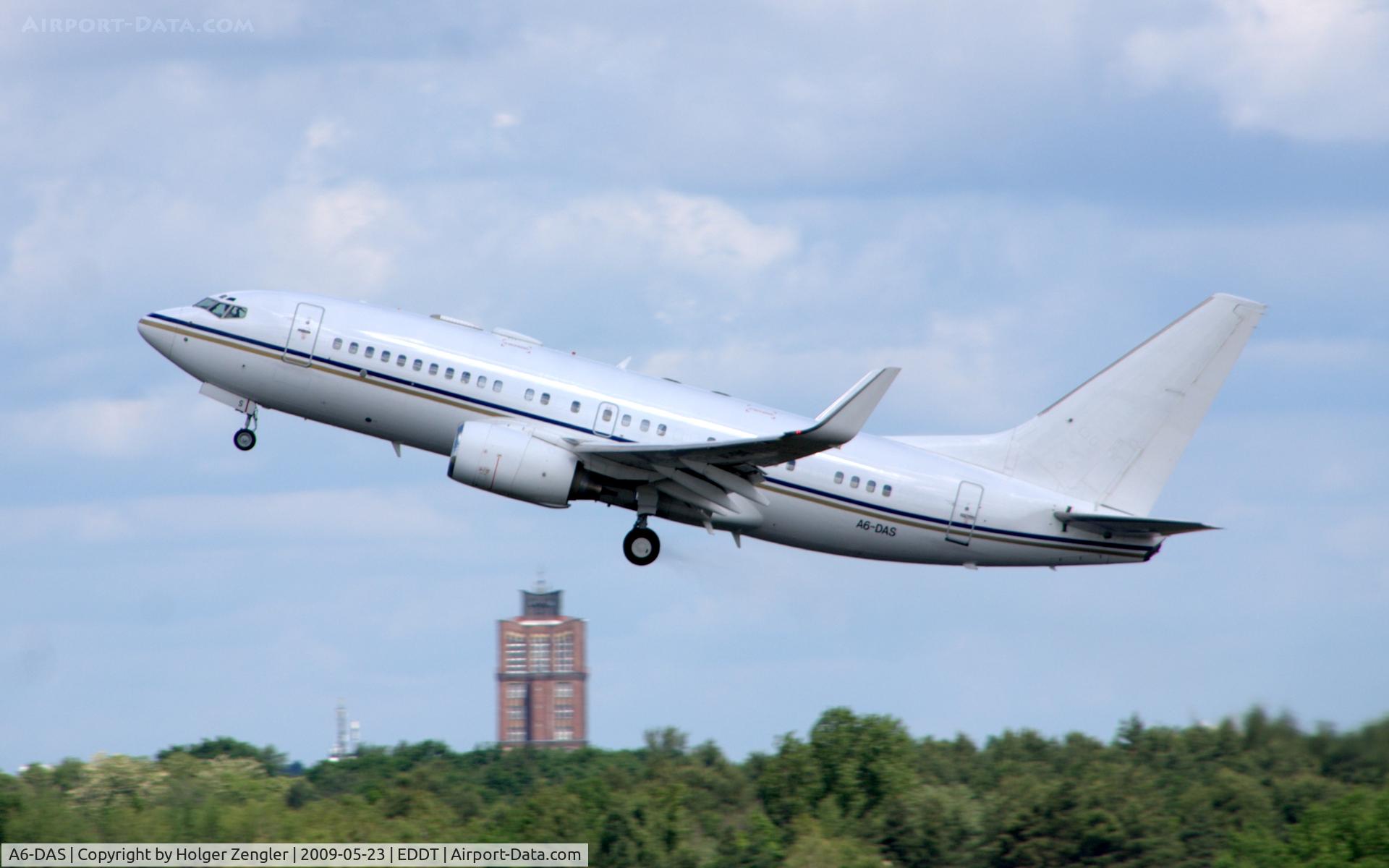 A6-DAS, 2000 Boeing 737-7Z5 BBJ C/N 29858, A Royal Jet of United Arab Emirates (Abu Dhabi Amiri Flight) is leaving TXL
