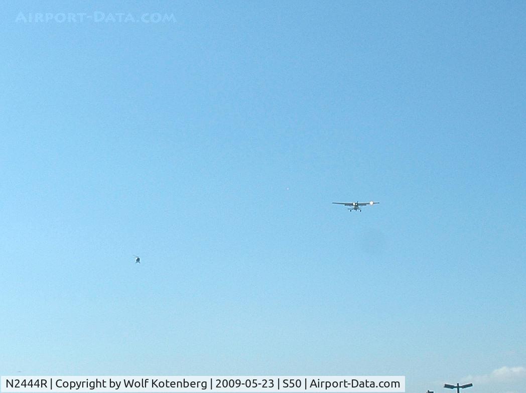 N2444R, 1964 Cessna 182G Skylane C/N 18255544, landing in formation with a helicopter