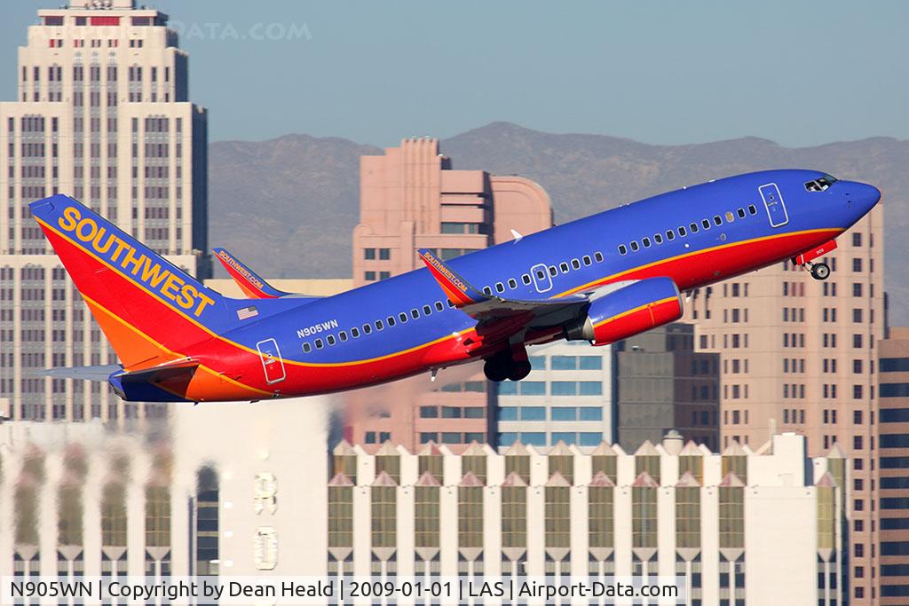 N905WN, 2008 Boeing 737-7H4 C/N 36617, Southwest Airlines N905WN (FLT1525) climbing out from RWY 1R enroute to Salt Lake City Int'l (KSLC).
