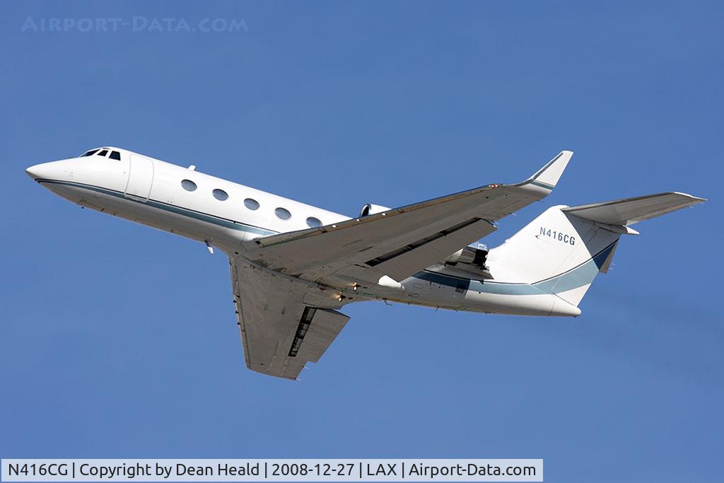 N416CG, 1976 Grumman G-1159 Gulfstream II C/N 180, New Hampshire Flight Procurement LLC Gulfstream G-II-SP N416CG climbing out from RWY 25L.