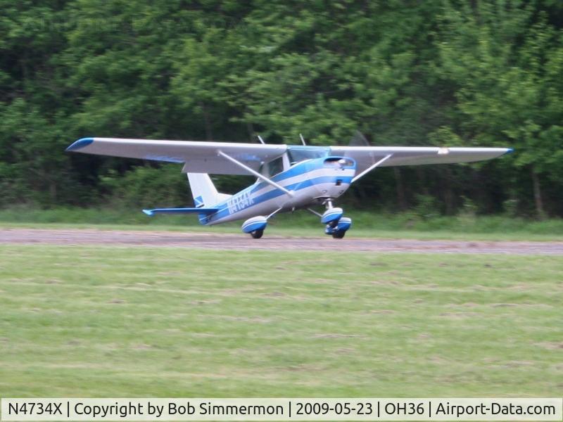 N4734X, 1966 Cessna 150G C/N 15064784, Nice full stall landing with a wide-eyed Young Eagle passenger at Zanesville Riverside.