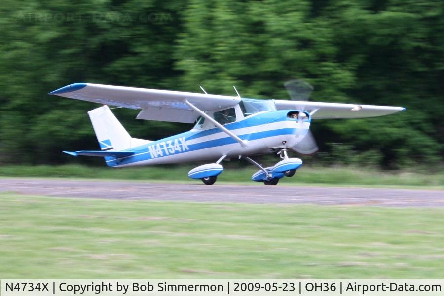 N4734X, 1966 Cessna 150G C/N 15064784, Nice full stall landing with a wide-eyed Young Eagle passenger at Zanesville Riverside.