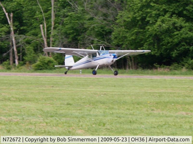 N72672, 1946 Cessna 140 C/N 9848, Landing on 3 at Zanesville Riverside with a wide-eyed Young Eagle passenger.