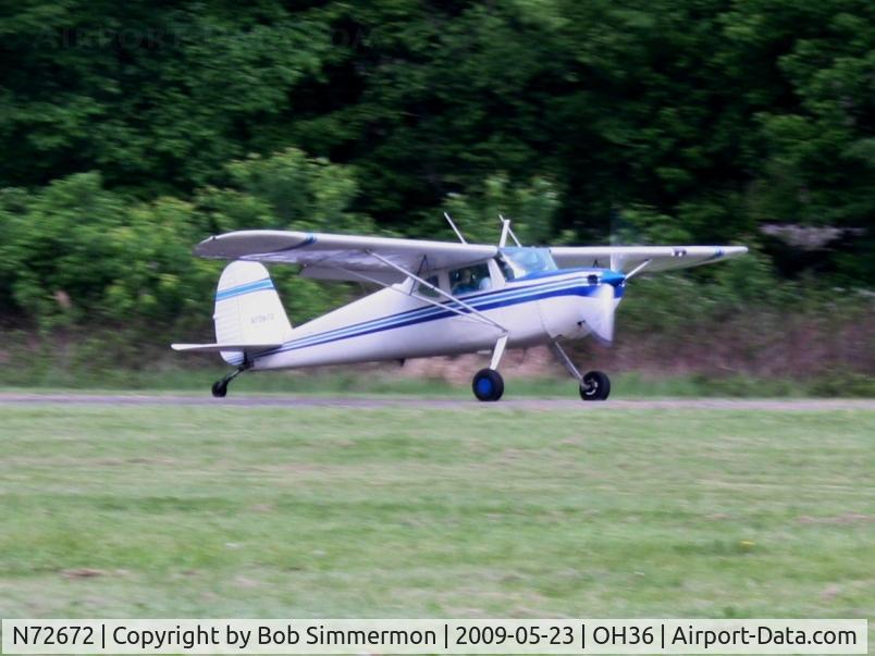 N72672, 1946 Cessna 140 C/N 9848, Landing on 3 at Zanesville Riverside with a wide-eyed Young Eagle passenger.