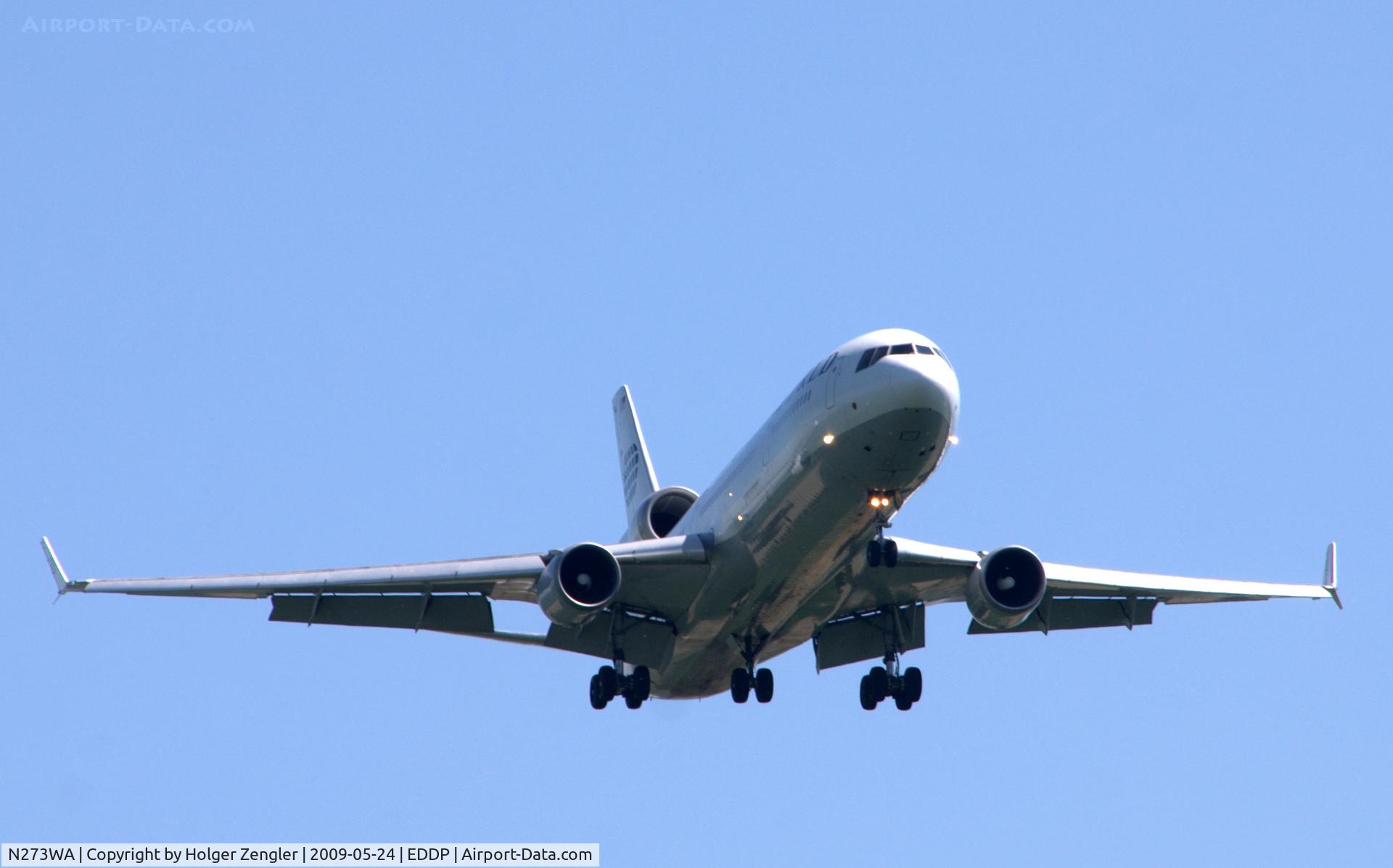 N273WA, 1993 McDonnell Douglas MD-11 C/N 48519, WORLD´s middle east shuttle arrives at sunny LEJ