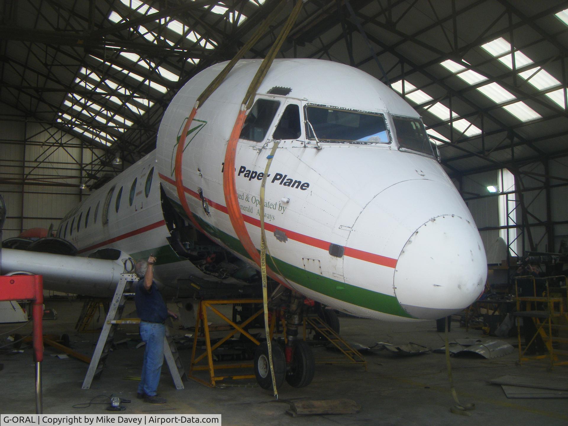 G-ORAL, 1977 Hawker Siddeley HS.748 Series 2A C/N 1756, Nose section being saved at Blackpool UK. Now at Hooton park