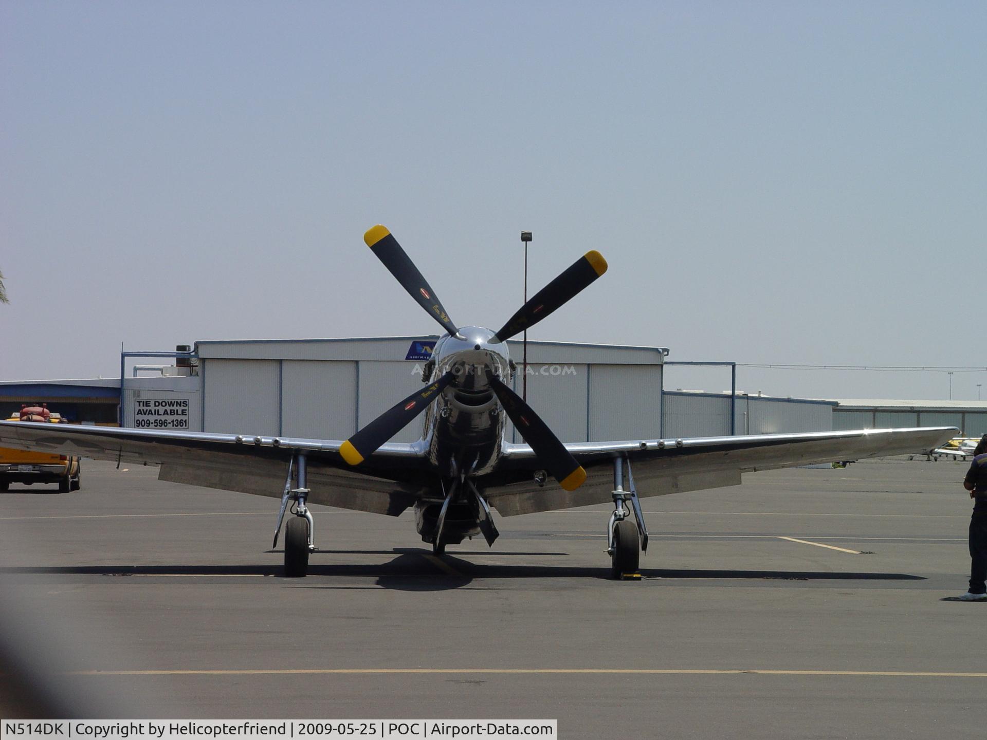N514DK, 1945 North American P-51D Mustang C/N 45-11558, Proud Bird in transient parking at Brackett