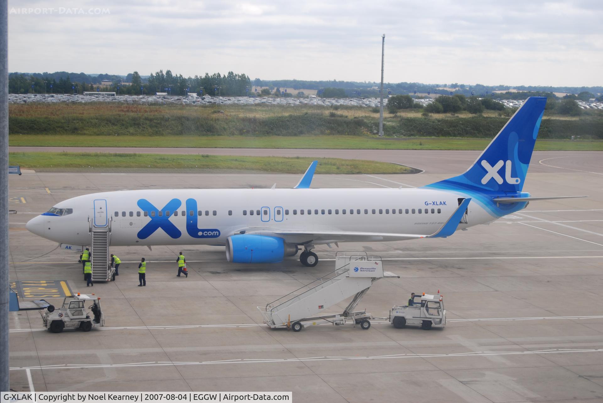 G-XLAK, 2007 Boeing 737-8FH C/N 35092, View from terminal