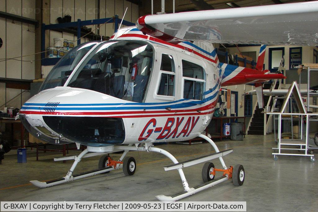 G-BXAY, 1986 Bell 206B JetRanger III C/N 3946, Bell 206B hangared at Conington
