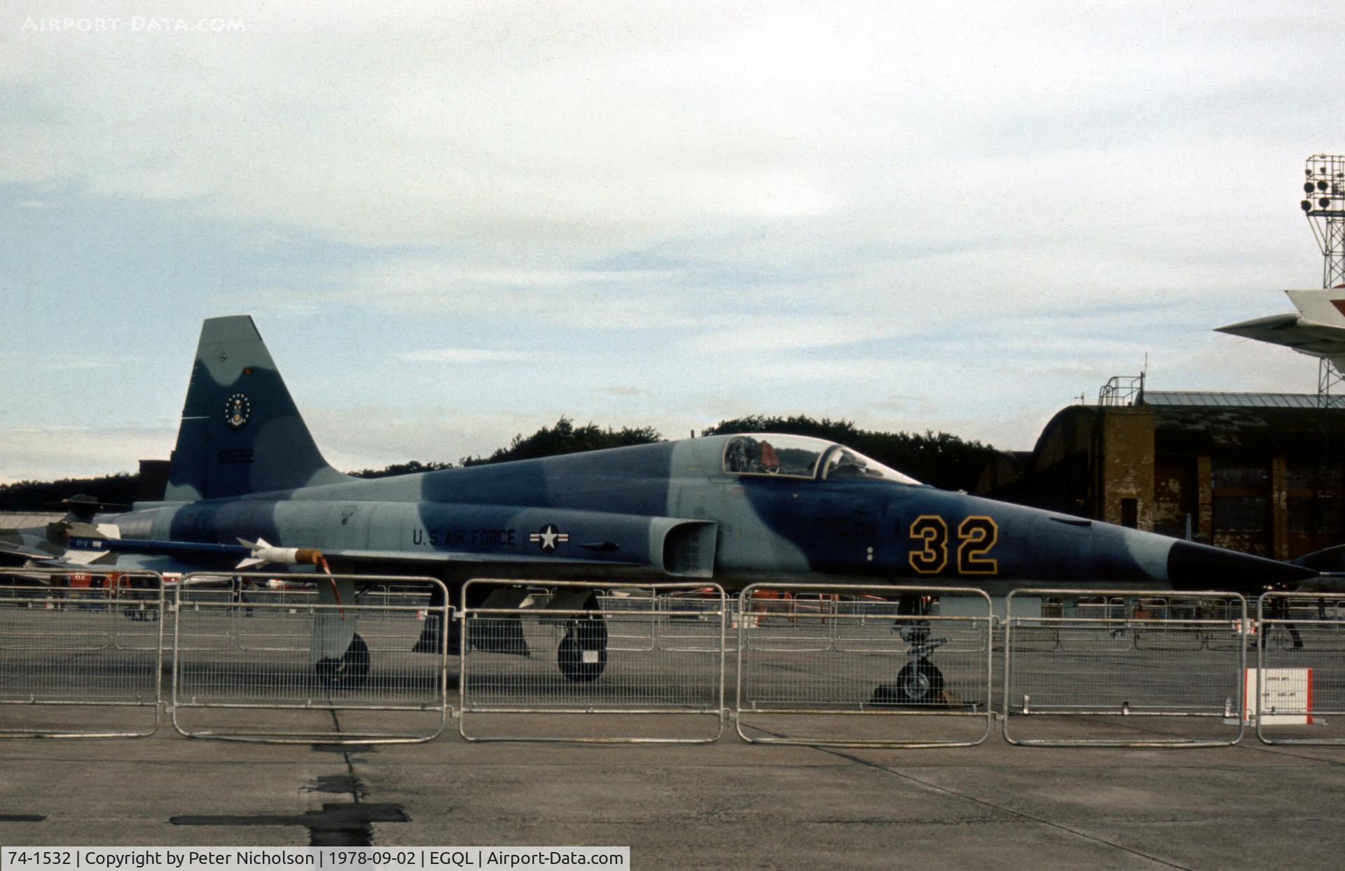 74-1532, 1974 Northrop F-5E Tiger II C/N R.1190, F-5E Tiger of 527th Tactical Fighter Training Aggressor Squadron on display at the 1978 Leuchars Airshow.