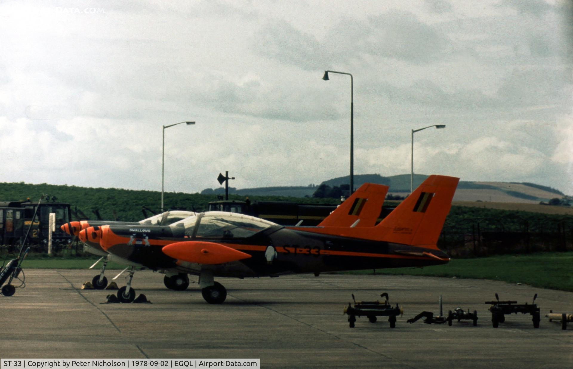 ST-33, SIAI-Marchetti SF-260MB C/N 10-33, SF.260MB of the Swallows aerobatic display team of the Belgian Air Force at the 1978 Leuchars Airshow.
