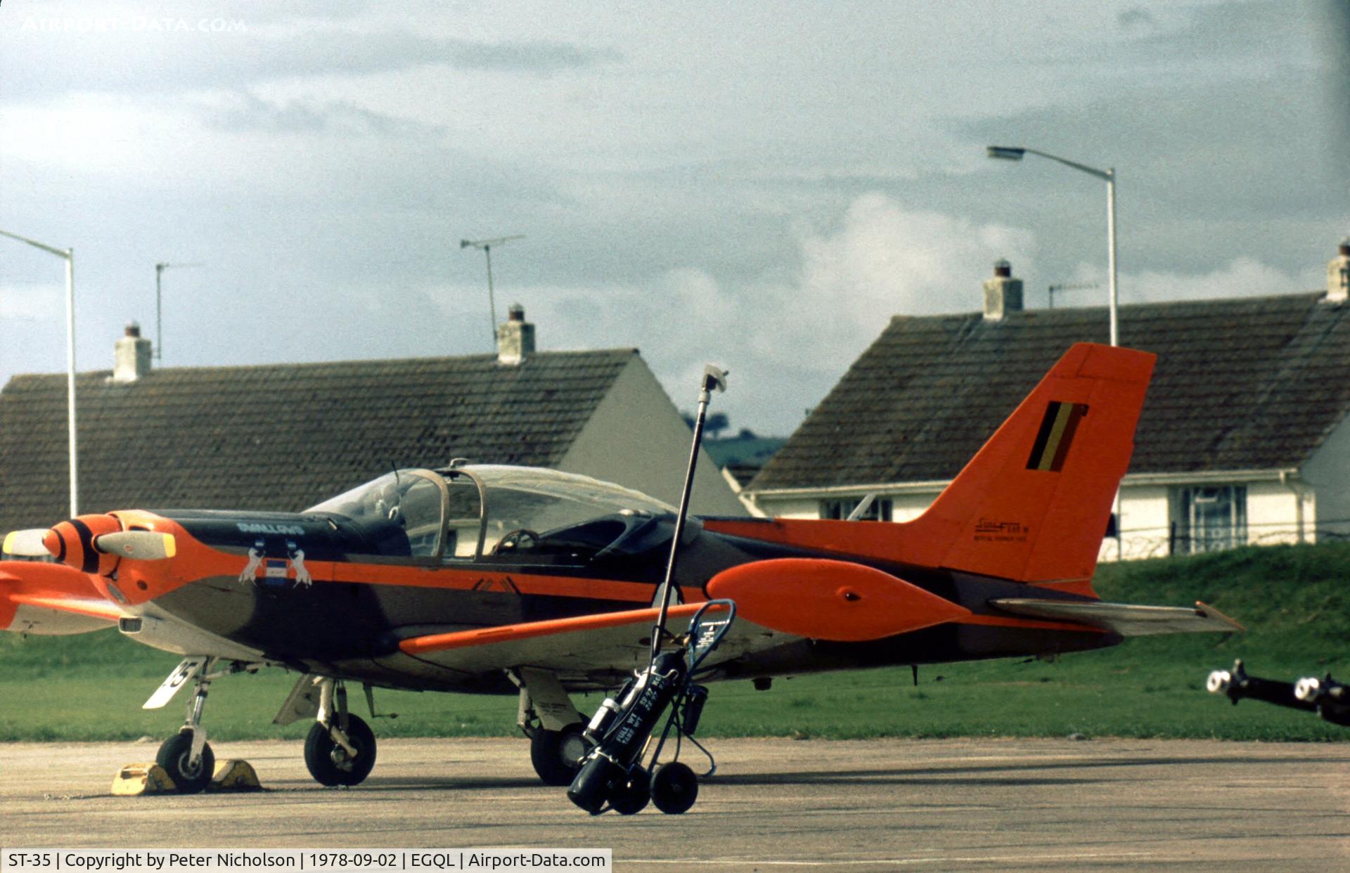 ST-35, SIAI-Marchetti SF-260M C/N 10-35, SF.260MB of the Swallows aerobatic display team of the Belgian Air Force at the 1978 Leuchars Airshow.