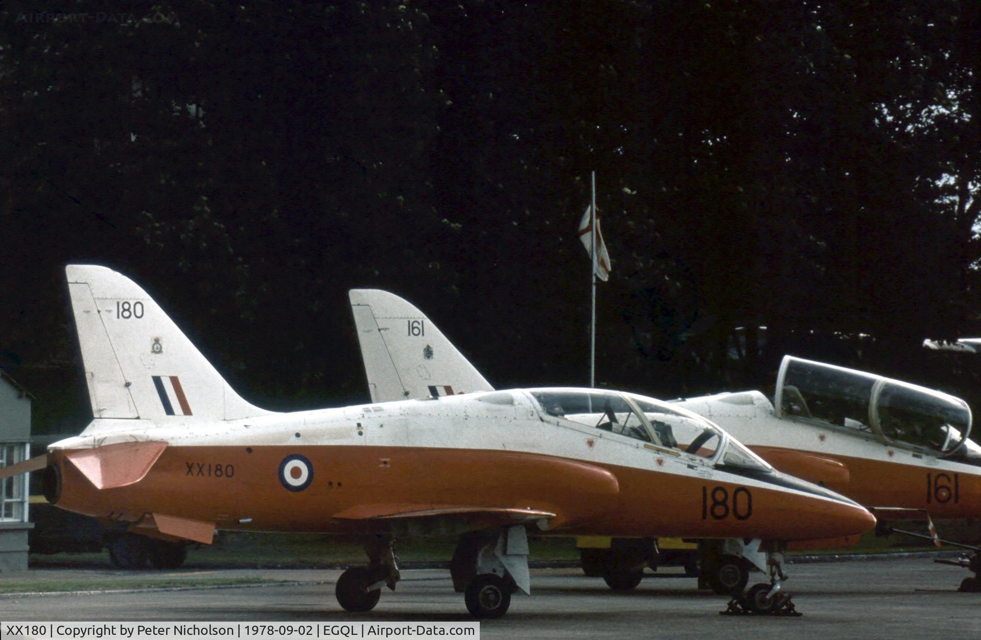 XX180, 1977 Hawker Siddeley Hawk T.1 C/N 027/312027, Hawk T.1 of 4 Flying Training School on display at the 1978 Leuchars Airshow.