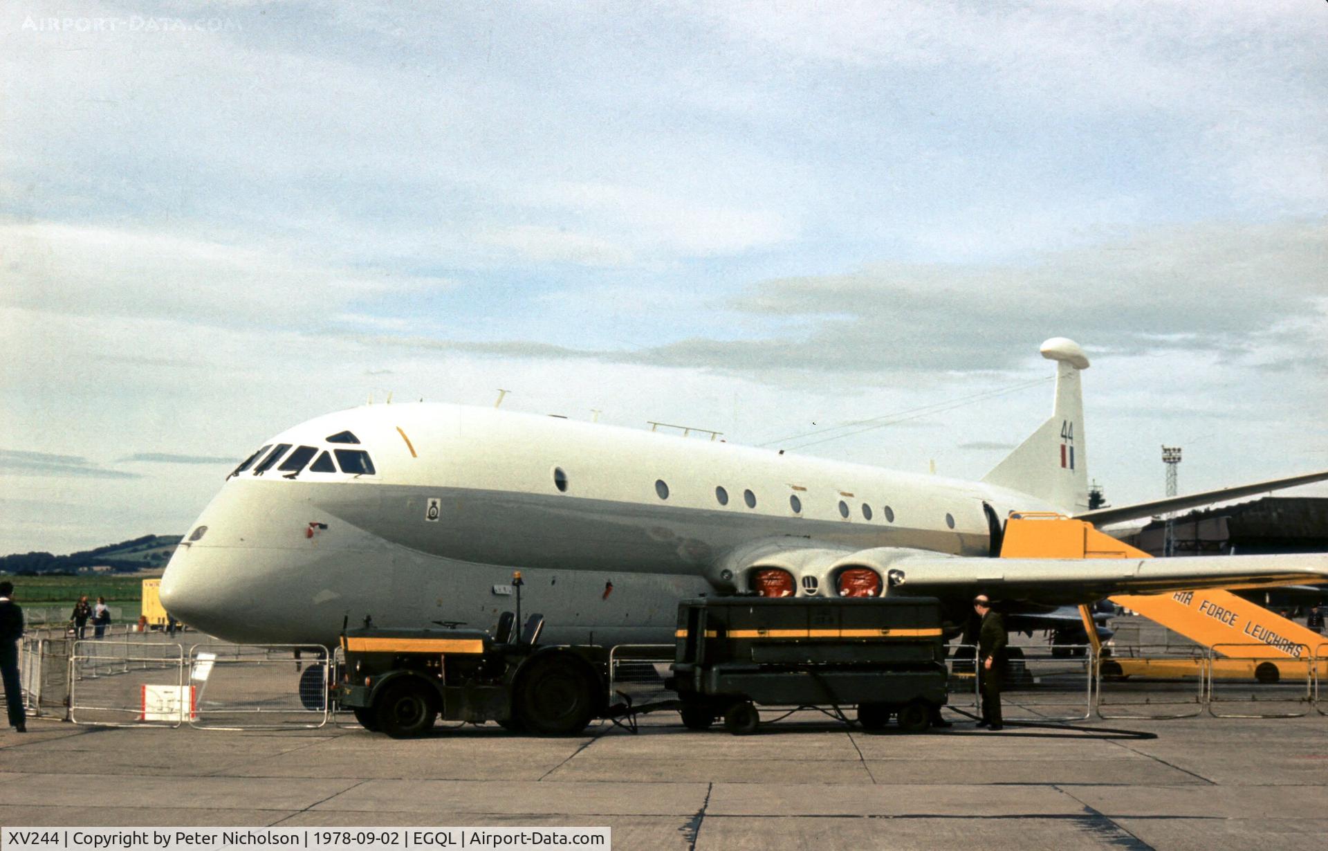 XV244, Hawker Siddeley Nimrod MR.1 C/N 8019, St. Mawgan Maritime Wing Nimrod MR.1 on display at the 1978 Leuchars Airshow.