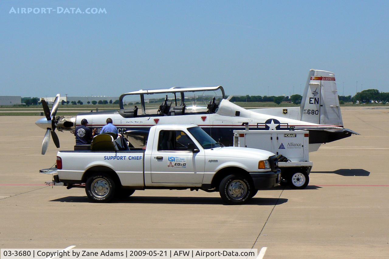 03-3680, 2003 Raytheon T-6A Texan II C/N PT-226, At Alliance, Fort Worth - Local maintenance crew making repairs on the ramp
