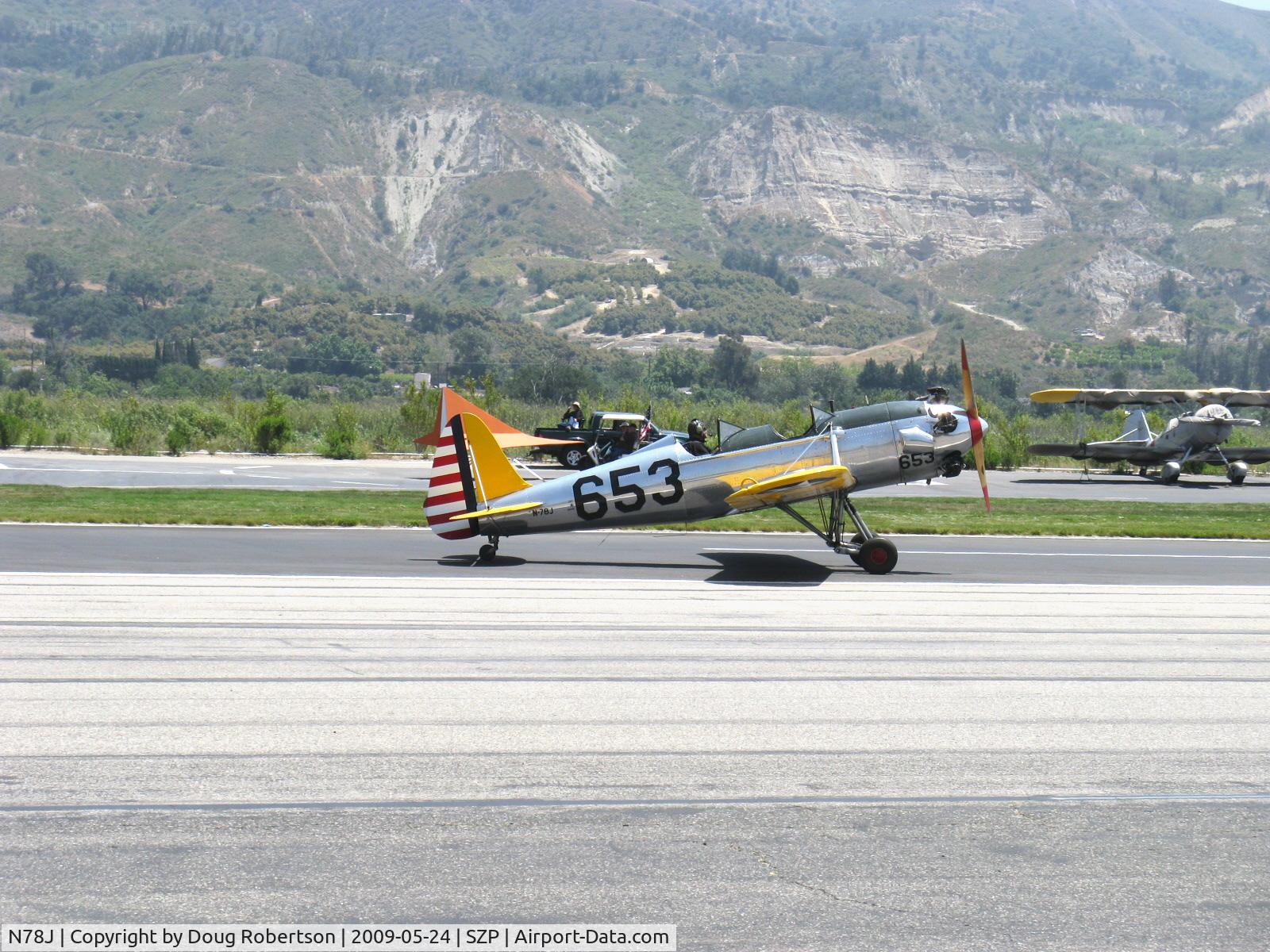 N78J, 1942 Ryan Aeronautical ST3KR C/N 1682, 1942 Ryan ST3KR as PT-22, Kinner R-5 160 Hp radial, taxi off Rwy 22