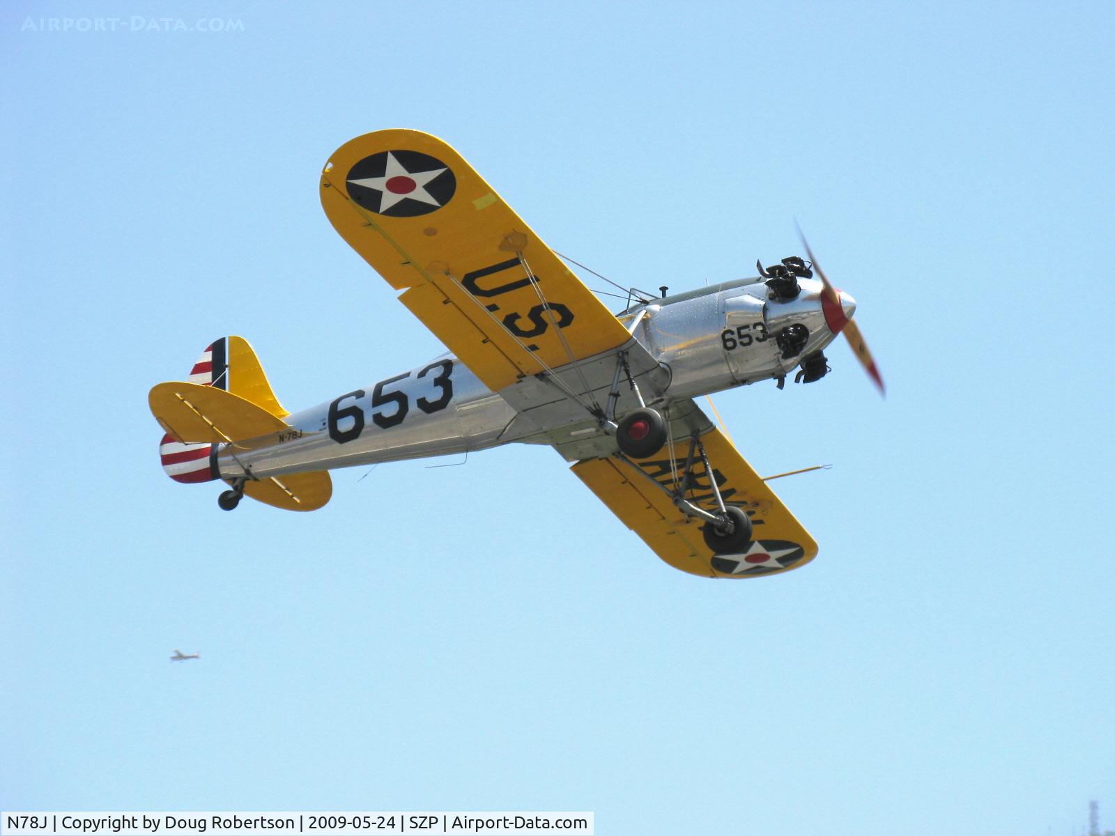 N78J, 1942 Ryan Aeronautical ST3KR C/N 1682, 1942 Ryan Aeronautical ST-3KR as PT-22, Kinner R-5 160 Hp radial, takeoff climb Rwy 22