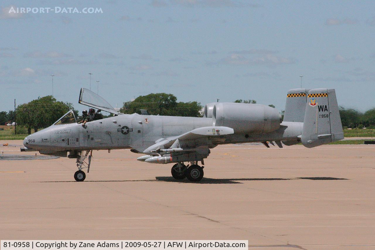 81-0958, 1981 Fairchild Republic A-10A Thunderbolt II C/N A10-0653, At Alliance, Fort Worth