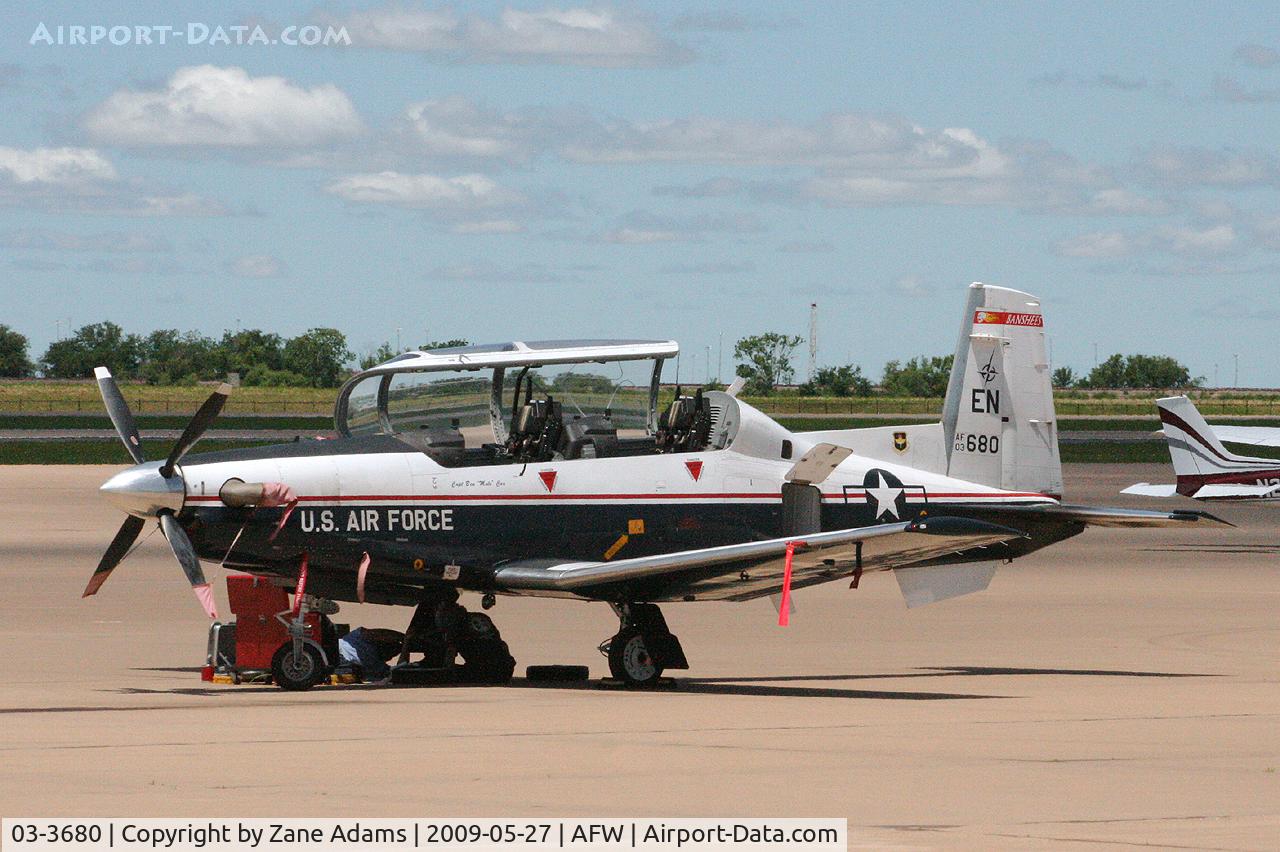 03-3680, 2003 Raytheon T-6A Texan II C/N PT-226, At Alliance, Fort Worth - Local maintenance crew making repairs on the ramp