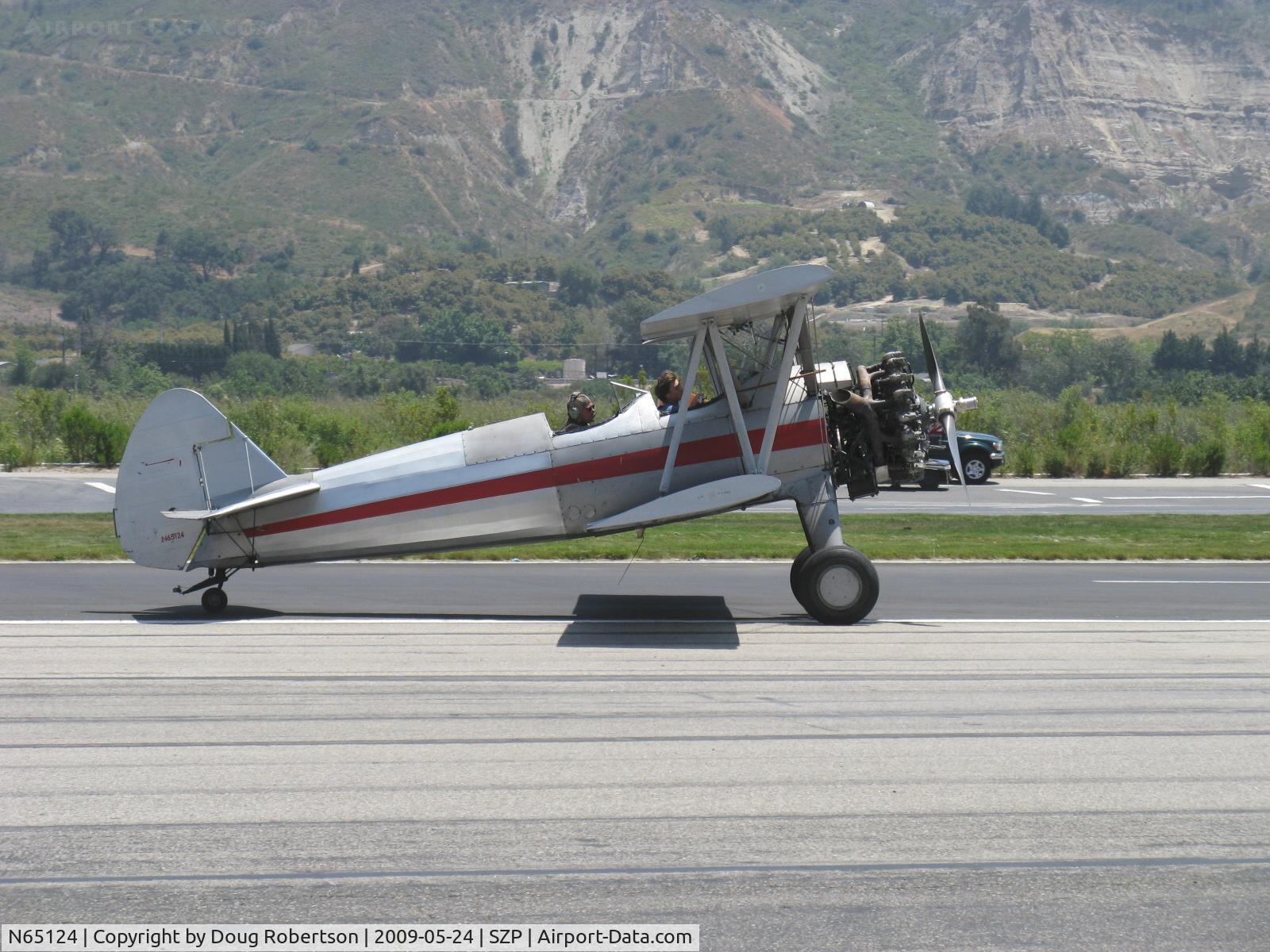N65124, 1943 Boeing A75N1(PT17) C/N 75-1260, 1943 Boeing Stearman A75N1 'Spirit of OPEC', P&W R-985 450 Hp (by Jacobs), squared wingtips, taxi off Rwy 22