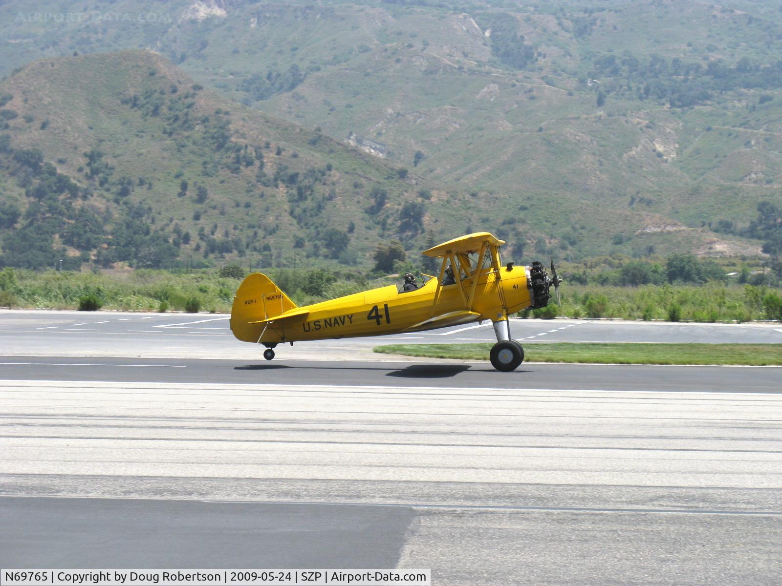 N69765, 1941 Boeing A75N1 (PT17) C/N 75-1044, 1941 Boeing Stearman A75N1 (PT-17 KAYDET) as Navy  N2S-1, Continental W-670 220 Hp, landing roll Rwy 22