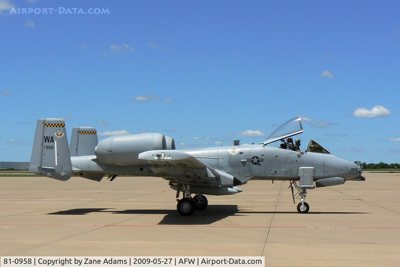 81-0958, 1981 Fairchild Republic A-10A Thunderbolt II C/N A10-0653, At Alliance, Fort Worth