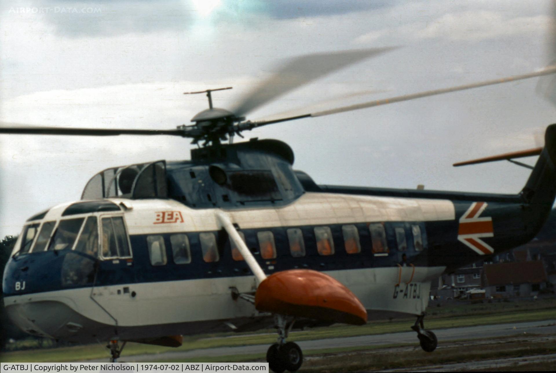G-ATBJ, 1965 Sikorsky S-61N C/N 61269, S-61N of British Airways Helicopters at Aberdeen in the Summer of 1974.