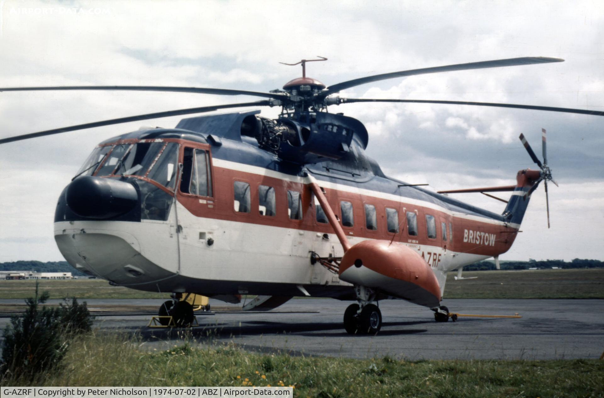 G-AZRF, 1970 Sikorsky S-61N C/N 61473, S-61N of Bristow Helicopters Limited at Aberdeen in the Summer of 1974.