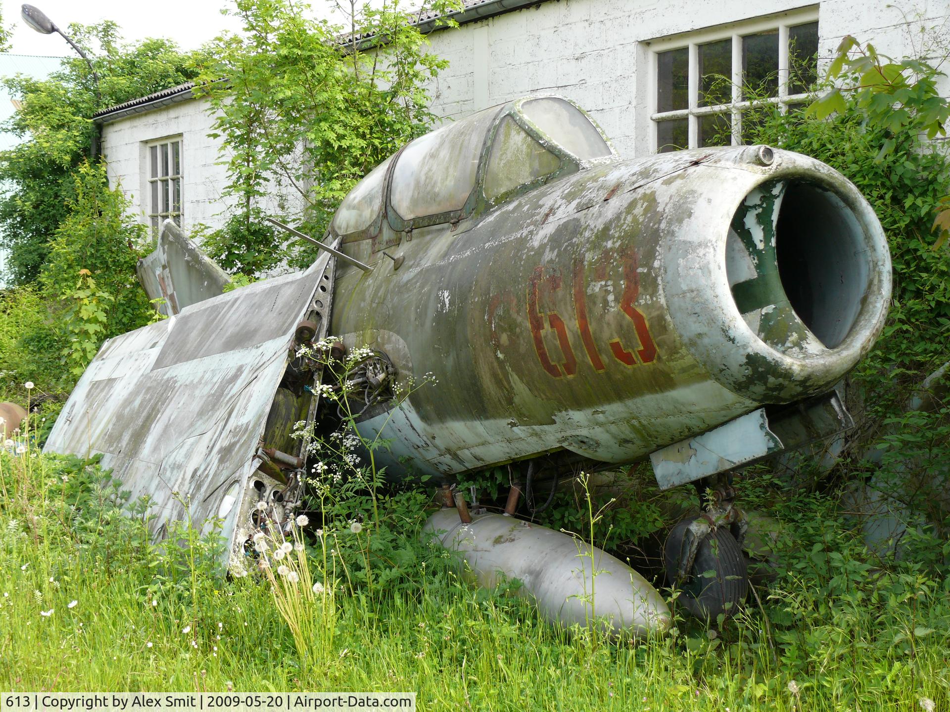 613, PZL-Mielec Lim-2 (MiG-15bis) C/N 612713, Mikoyan Gurevich SB LIM-2/Mig15 Fagot 613 ex Polish Air Force stored in a bad shape stored at a Toyota dealer in Neuville - Belgium