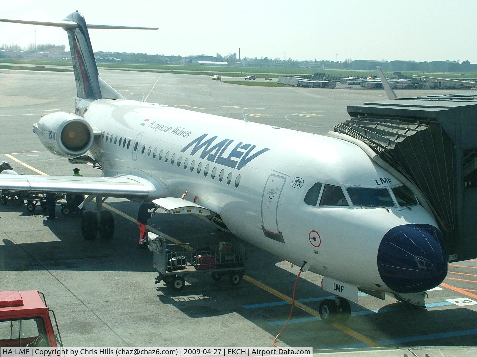 HA-LMF, 1996 Fokker 70 (F-28-0070) C/N 11571, Front-right side of HA-LMF docked at CPH