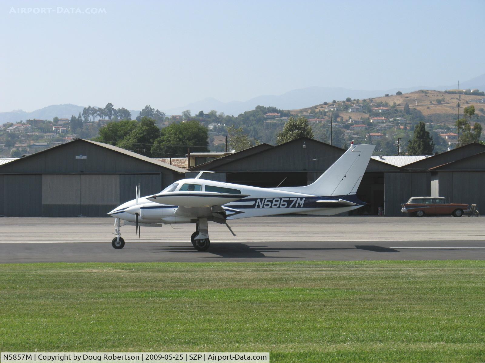 N5857M, 1969 Cessna 310P C/N 310P0157, 1969 Cessna 310P, two Continental IO-470-VO 260 Hp each, landing roll Rwy 22