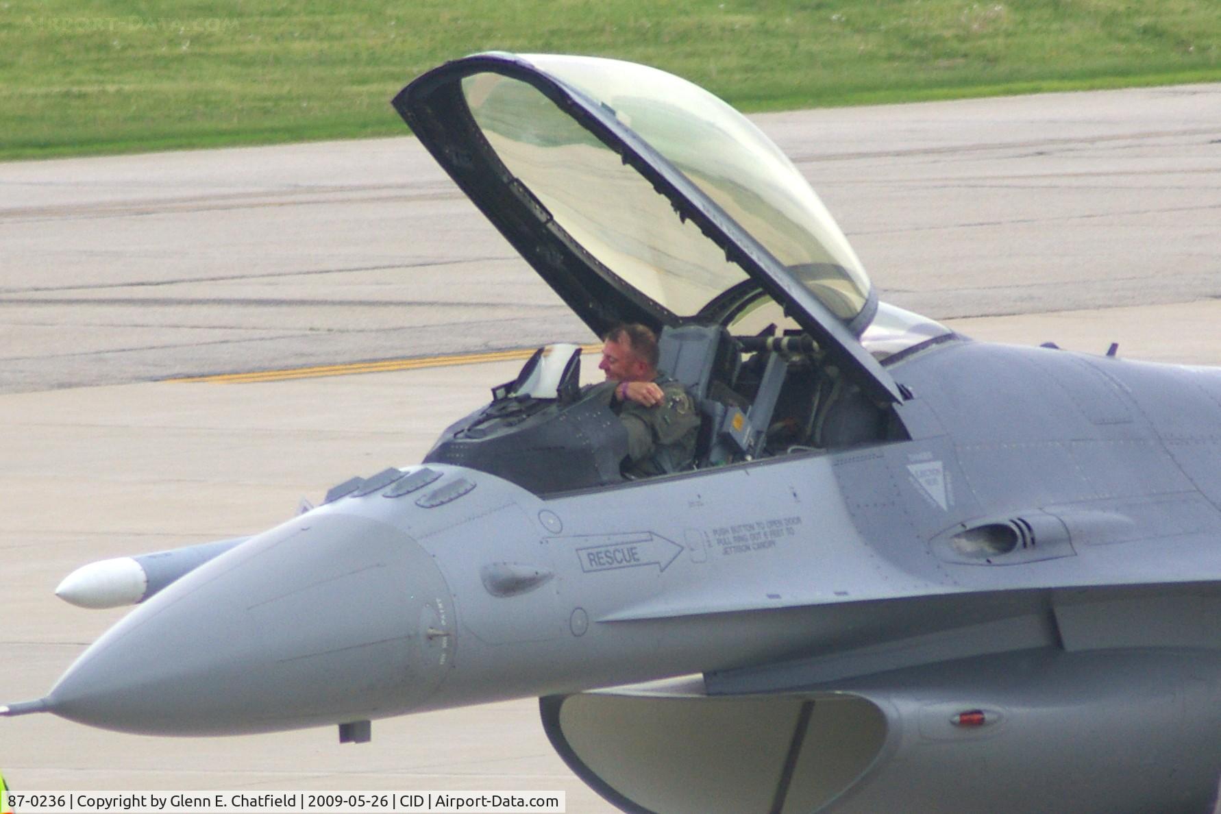 87-0236, 1987 General Dynamics F-16C Fighting Falcon C/N 5C-497, Cyclone 22 parked at Landmark FBO.  Seen from my window