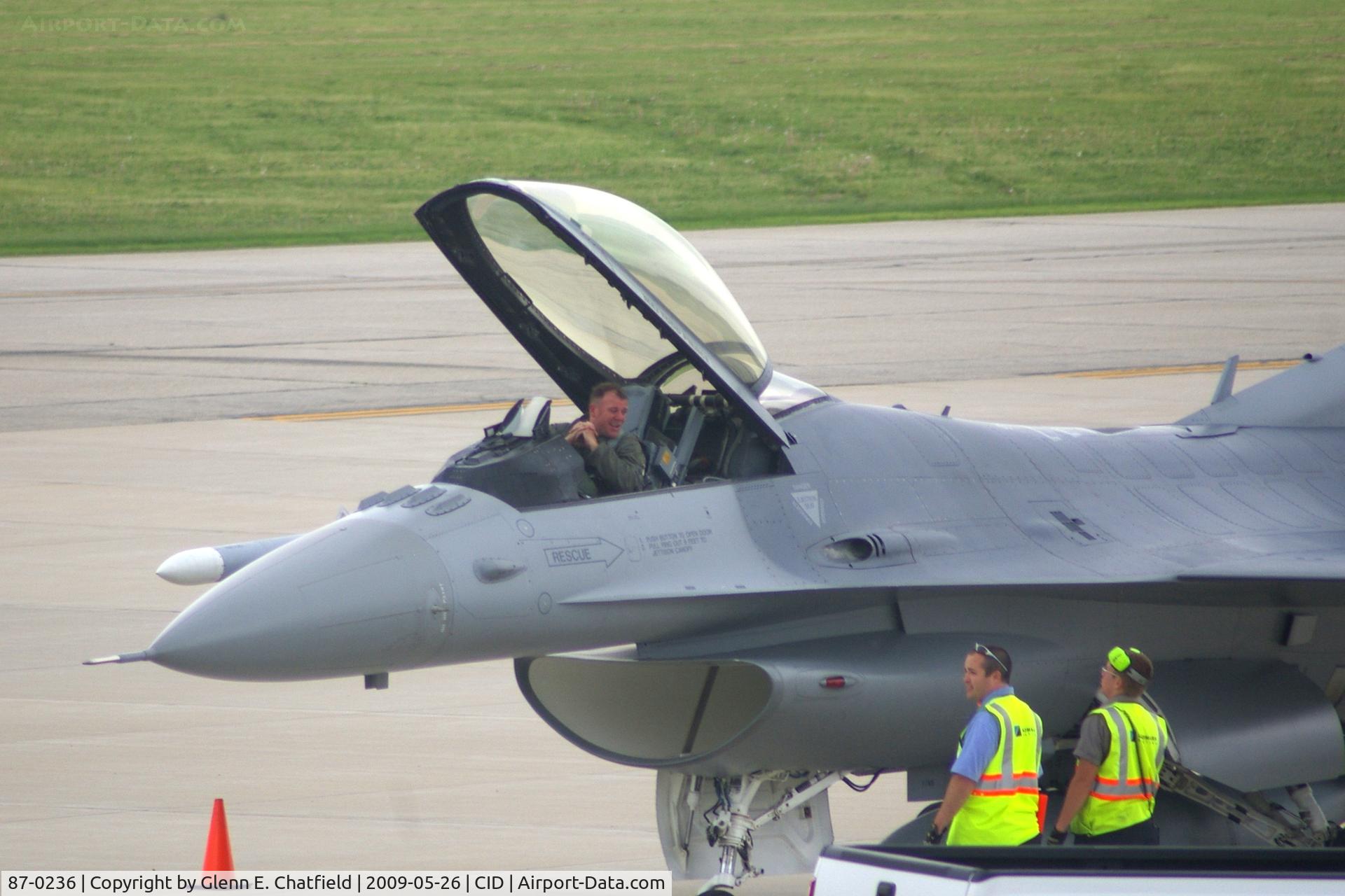 87-0236, 1987 General Dynamics F-16C Fighting Falcon C/N 5C-497, Cyclone 22 parked at Landmark FBO.  Seen from my window