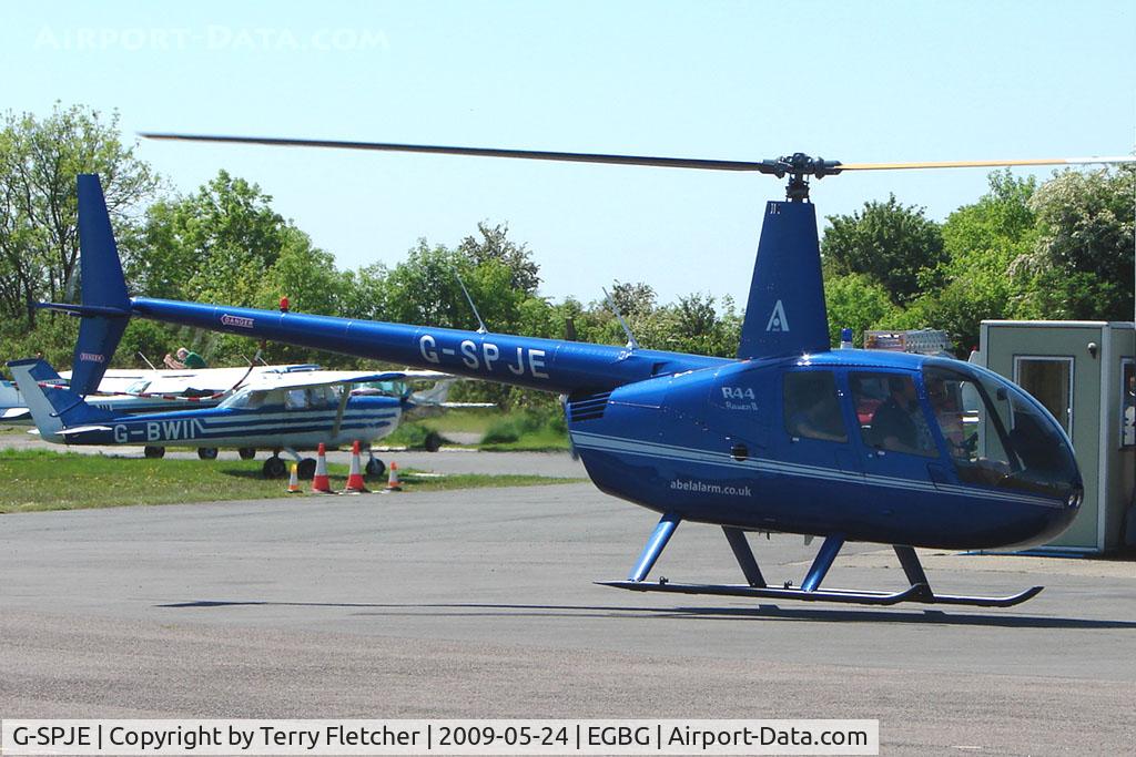 G-SPJE, 2007 Robinson R44 Raven II C/N 12026, Robinson R44 II calls in for fuel at Leicester 2009 May Bank Holiday Fly-in