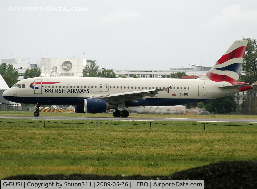 G-BUSI, 1990 Airbus A320-211 C/N 103, Raedy for take off rwy 32R