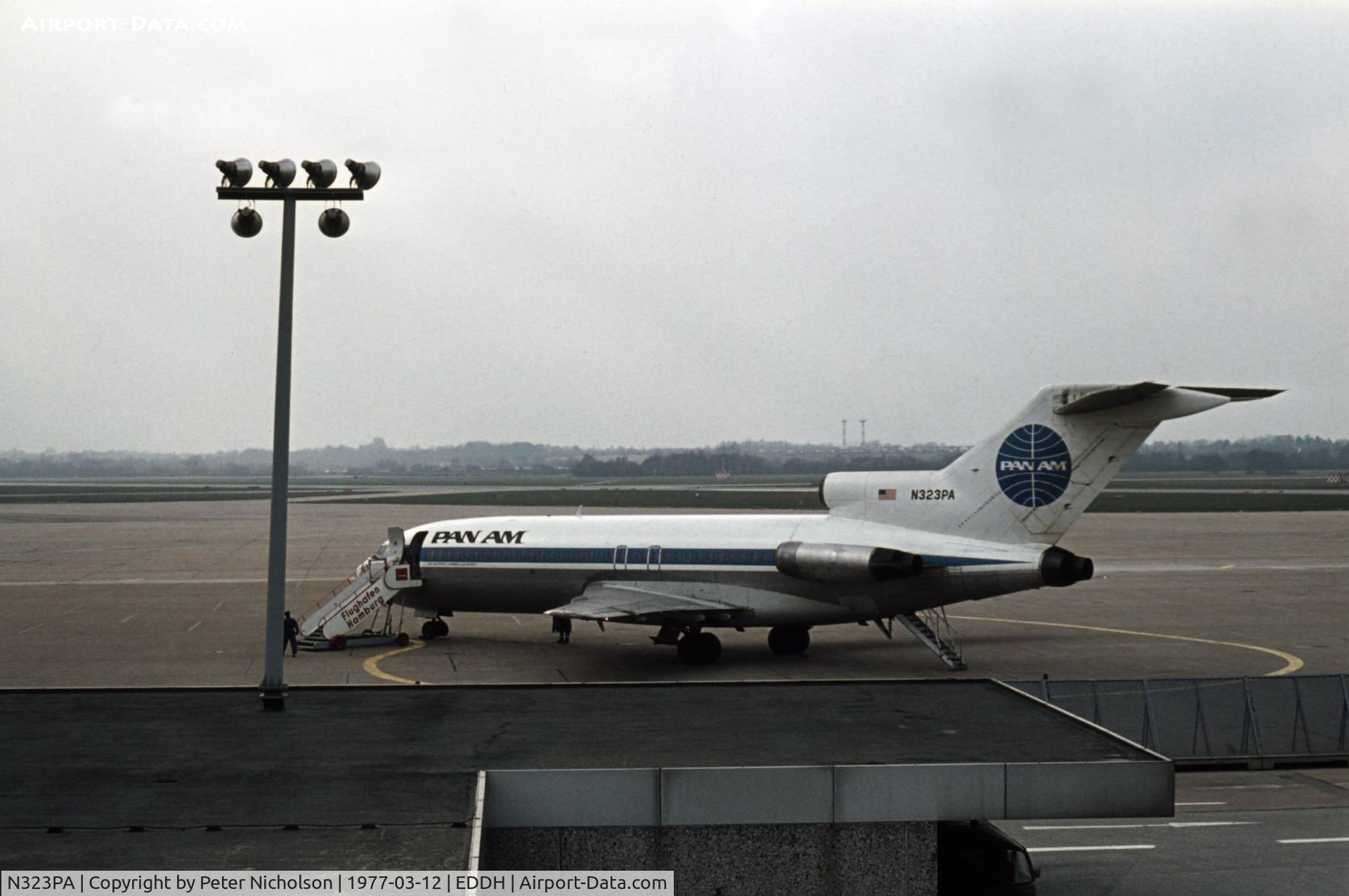 N323PA, 1966 Boeing 727-21 C/N 19005, Pan American Boeing 727-21 at Hamburg in the Spring of 1977.