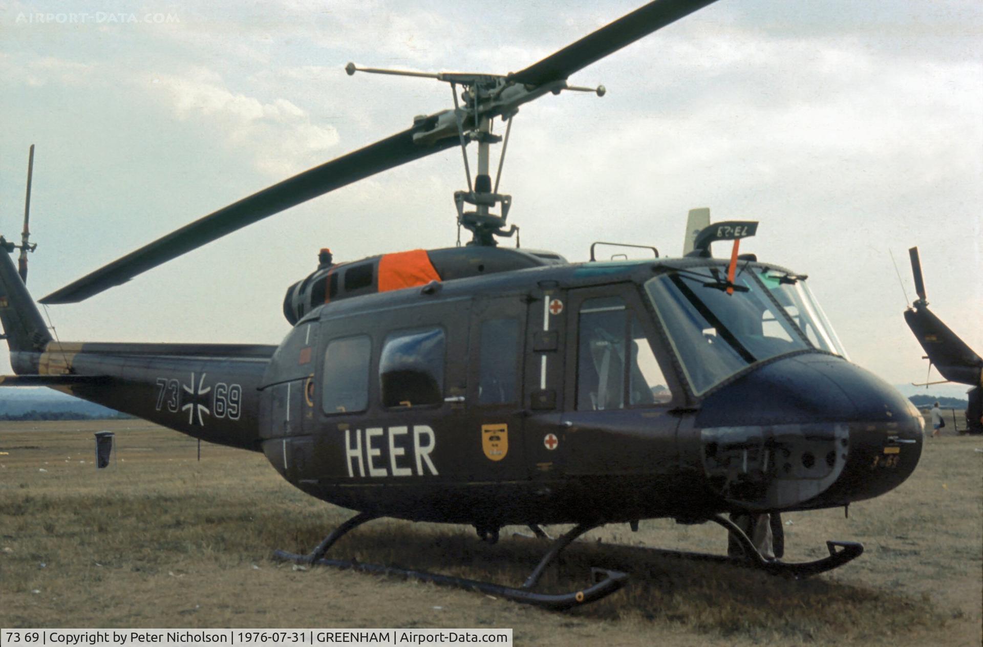 73 69, Bell (Dornier) UH-1D Iroquois (205) C/N 8489, German Army UH-1D Iroquois of HFR-10 at the 1976 Intnl Air Tattoo at RAF Greenham Common.