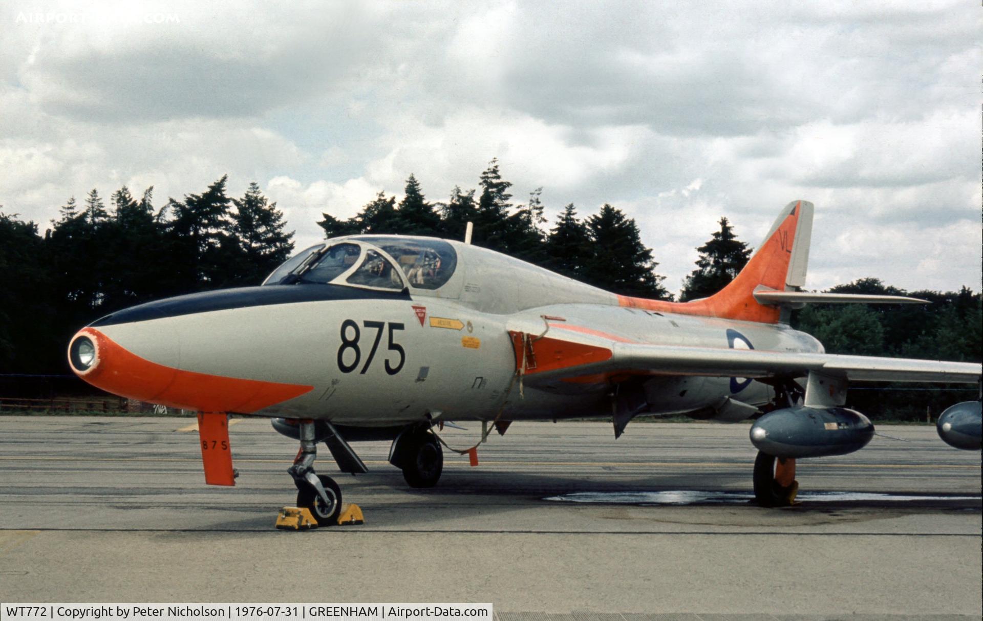 WT772, 1955 Hawker Hunter T.8 C/N 41H-670729, Hunter T.8 of the Royal Navy's FRADU at the 1976 Intnl Air Tattoo at RAF Greenham Common.