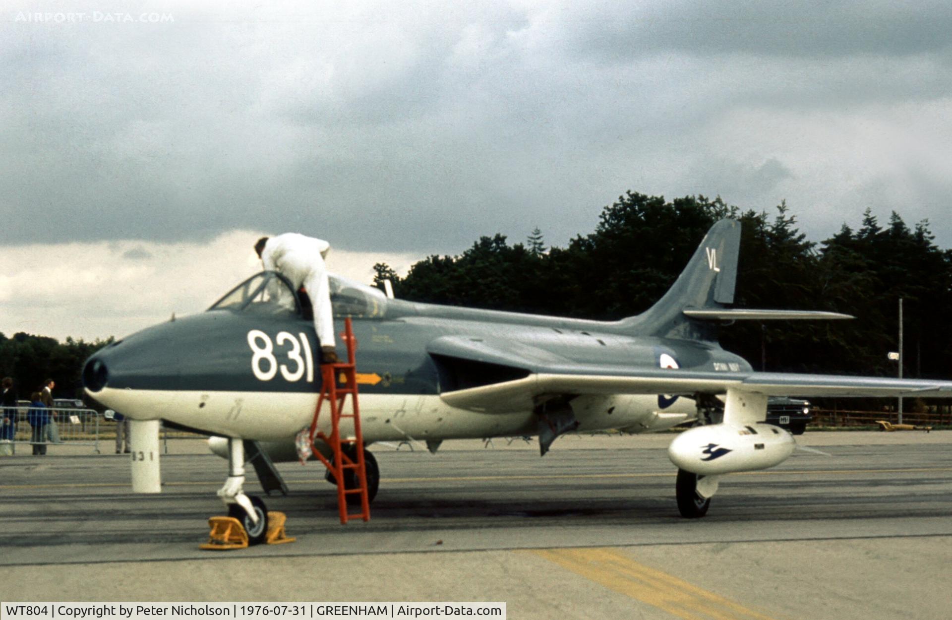 WT804, 1955 Hawker Hunter GA.11 C/N 41H-670747, FRADU Hunter GA.11 at the 1976 Intnl Air Tattoo at RAF Greenham Common.