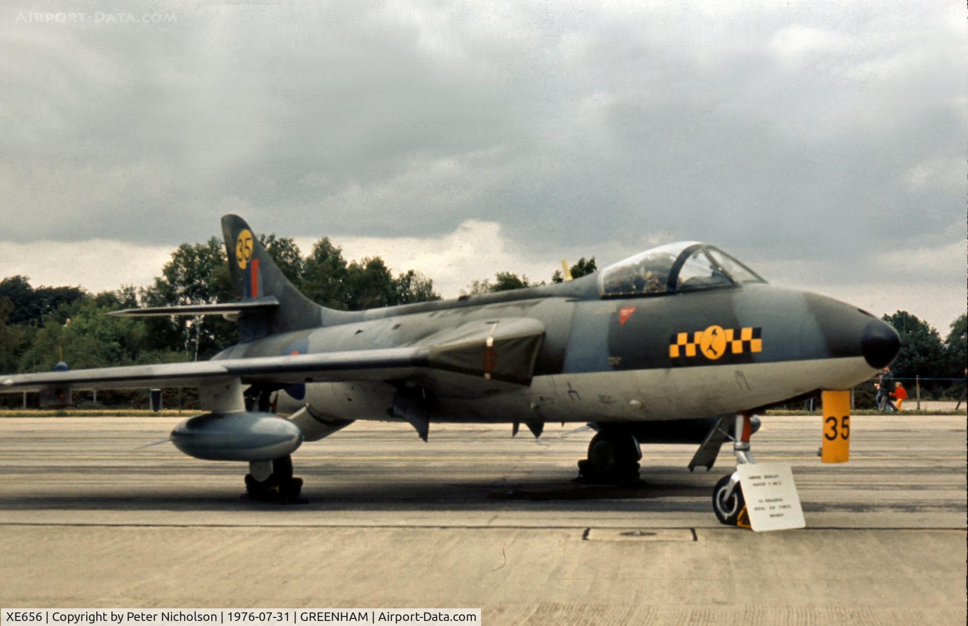XE656, 1956 Hawker Hunter F.6 C/N 41H-680000, Hunter F.6 of 63 Squadron at the 1976 Intnl Air Tattoo at RAF Greenham Common.
