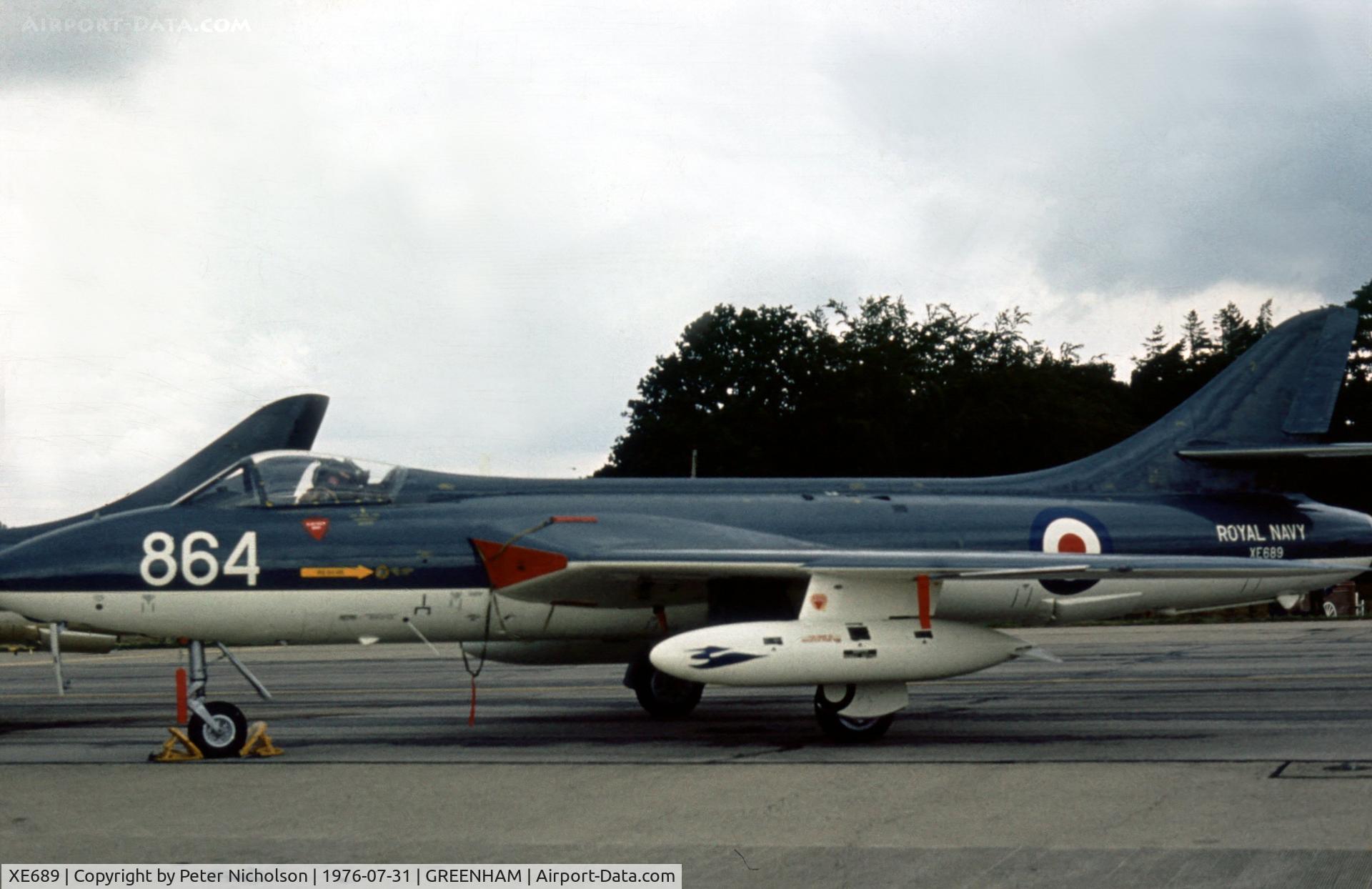 XE689, 1955 Hawker Hunter GA.11 C/N HABL-003032, FRADU Hunter GA.11 at the 1976 Intnl Air Tattoo at RAF Greenham Common.