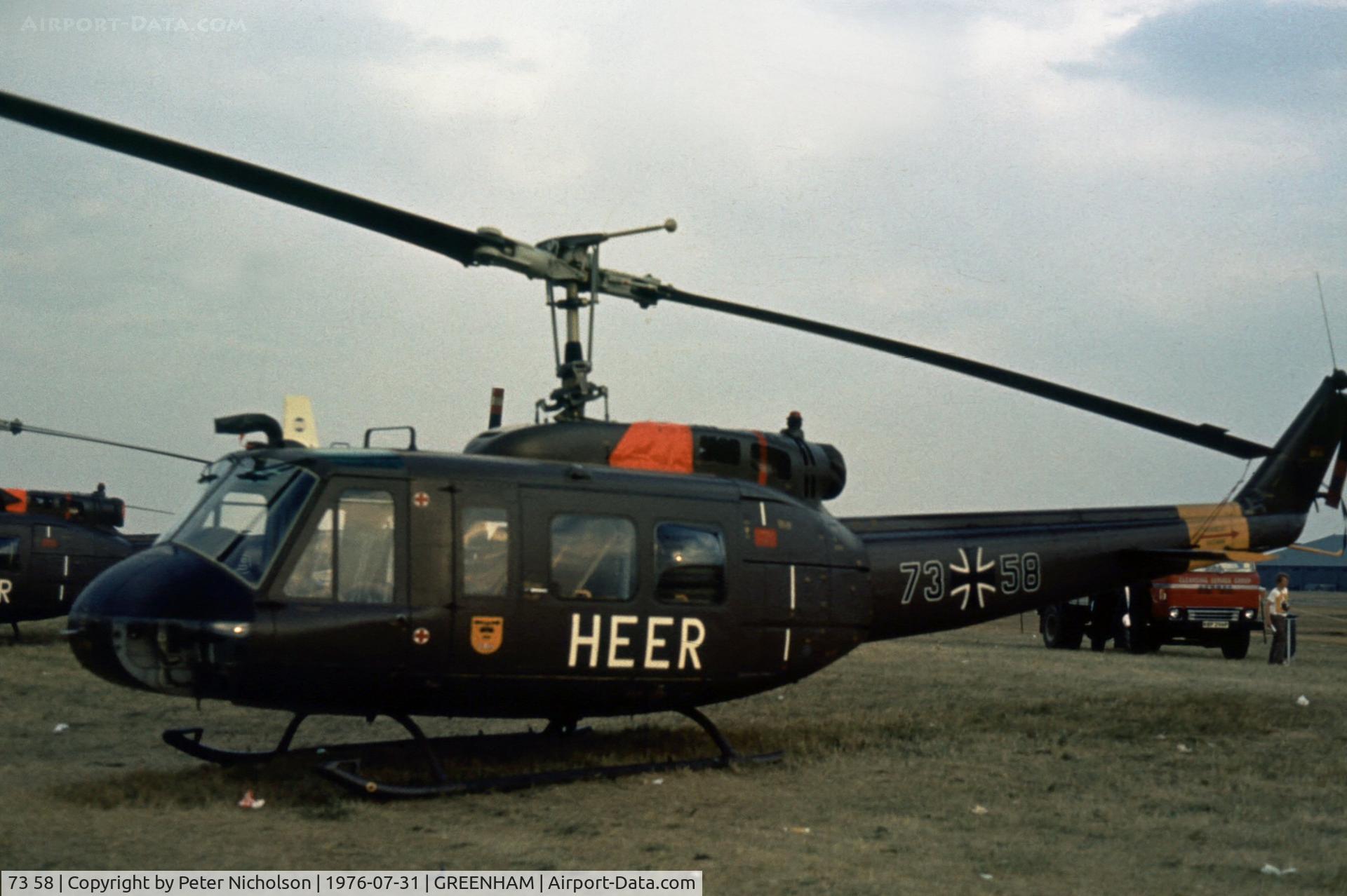 73 58, Bell (Dornier) UH-1D Iroquois (205) C/N 8478, German Army Iroquois of HFR-10 at the 1976 Intnl Air Tattoo at RAF Greenham Common.