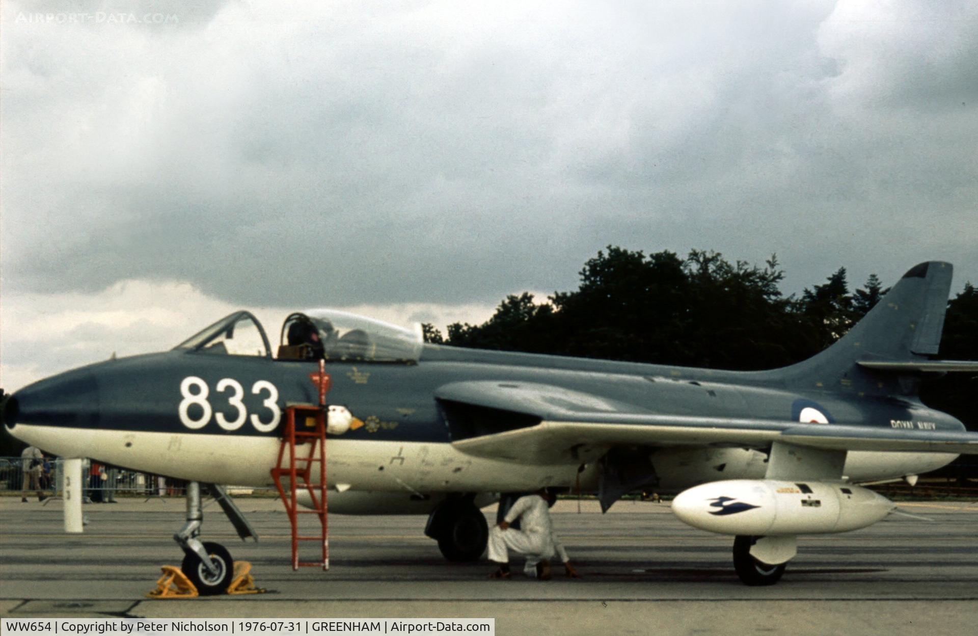 WW654, 1955 Hawker Hunter GA.11 C/N HABL-001045, Another FRADU Hunter GA.11 at the 1976 Intnl Air Tattoo at RAF Greenham Common.